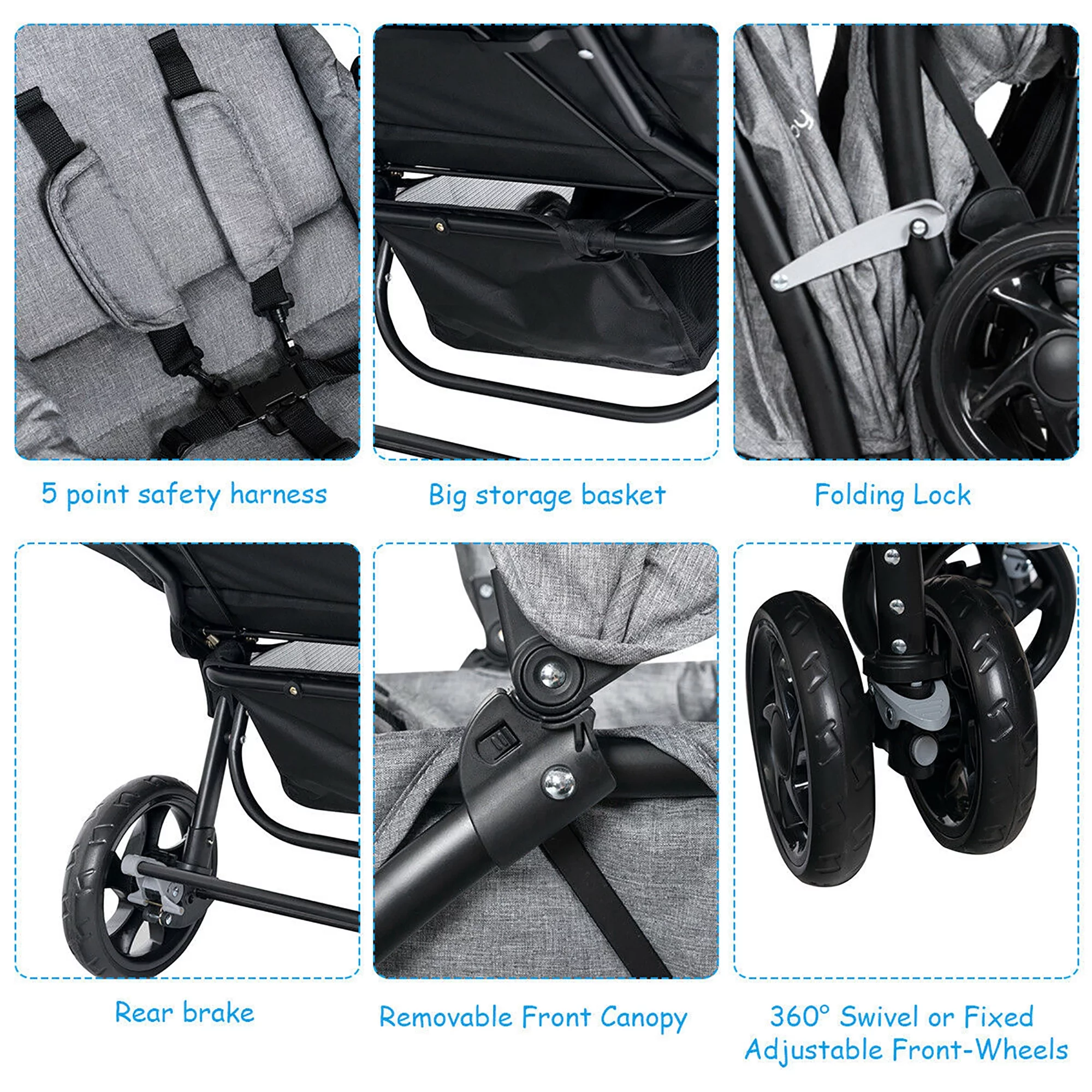 Babyjoy Double Stroller Foldable Baby Twin Lightweight Travel Stroller Infant Pushchair Black - Womvr