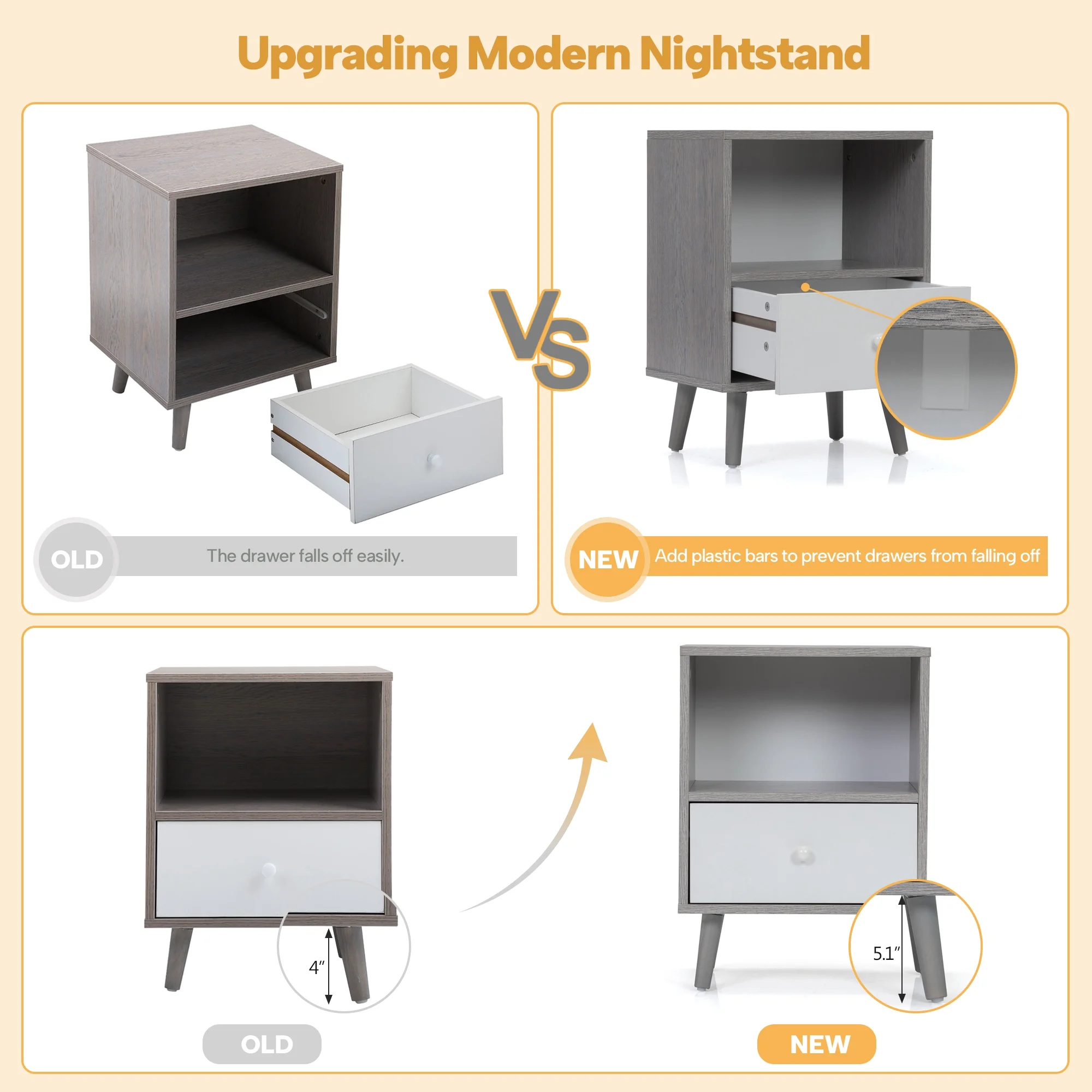 JAXPETY Nightstands Set of 2, Night Stand with 1 Drawer and Open Shelf Storage, End Table, Side Table, for Bedroom, Living Room, Natural Wood & White - Womvr