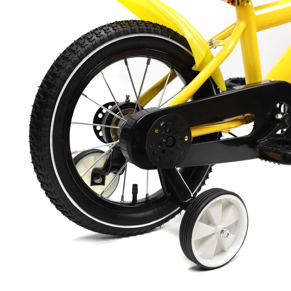 Loyalheartdy 14 Inch Yellow Kids Bike Adjustable Height Children Bicycle Universal Child Cycle with Safe Training Wheels - Womvr