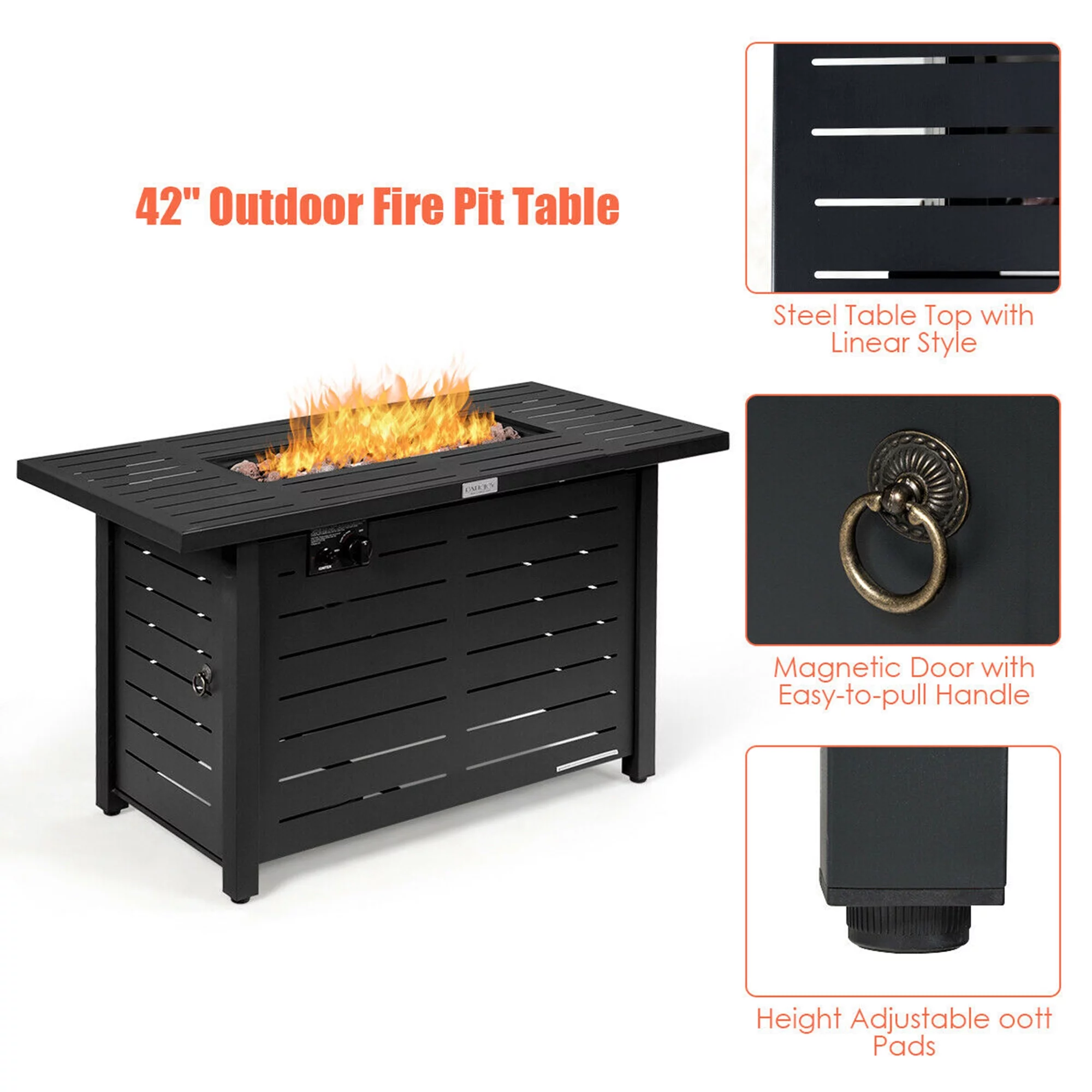 Gymax 42'' Rectangular Propane Gas Fire Pit 60,000 Btu Heater Outdoor Table W/ Cover - Womvr