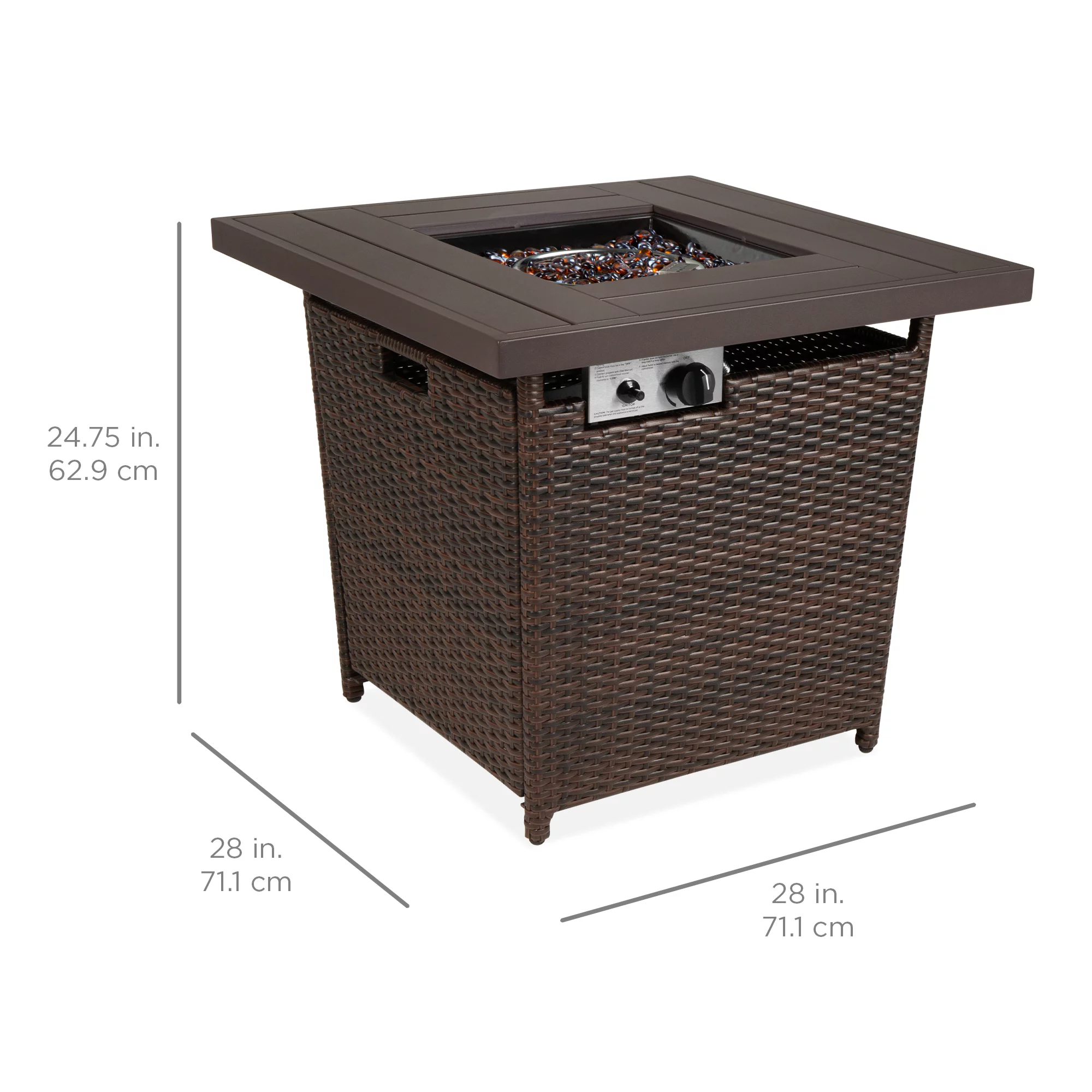 Best Choice Products 28in Propane Gas Fire Pit Table 50,000 BTU Outdoor Wicker w/ Glass Beads, Tank Holder  Brown - Womvr