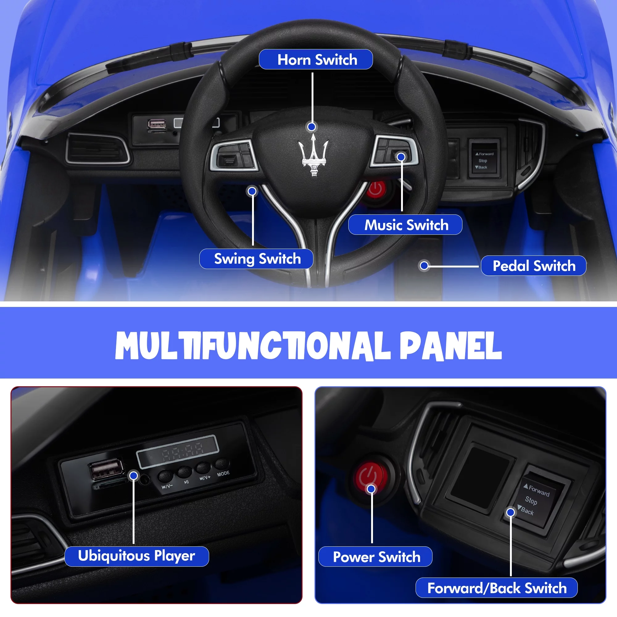 12V Maserati Licensed Kids Ride on Car Battery Powered Toy Car W/ Remote Control LED MP3 USB, Pink - Womvr