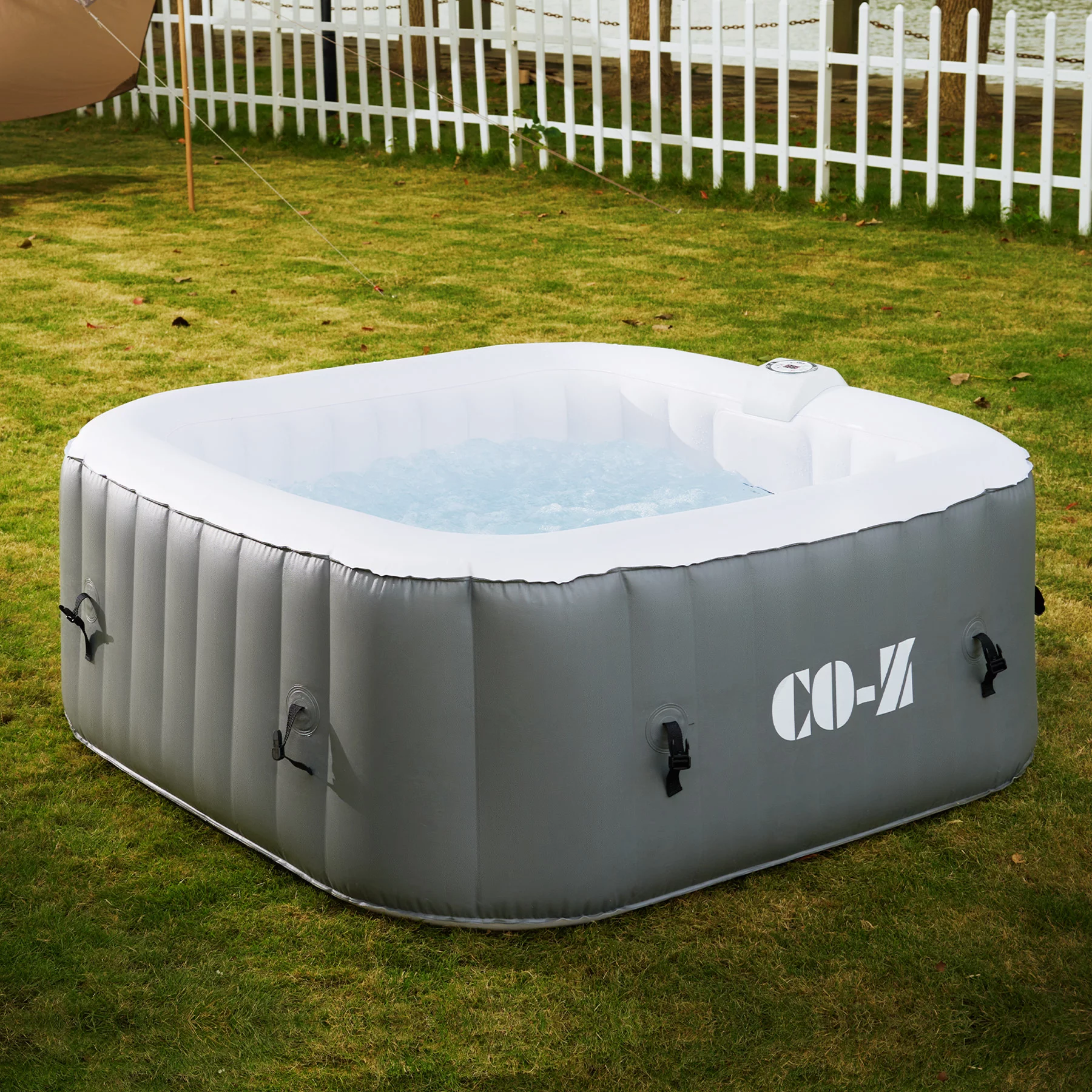 CO-Z 4-6 Person 7' Blow-Up Hot Tub with 130 Air Jets Cover Electric Pump Portable Pool, Gray - Womvr