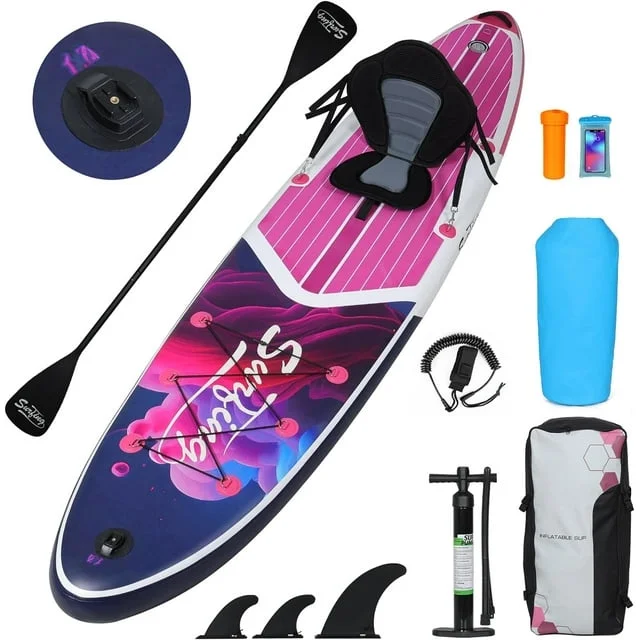 FULLWATT 11Ft Inflatable Stand up Paddleboard SUP with Kayak Seat Repair Kit Pump 6.5''T Blue - Womvr