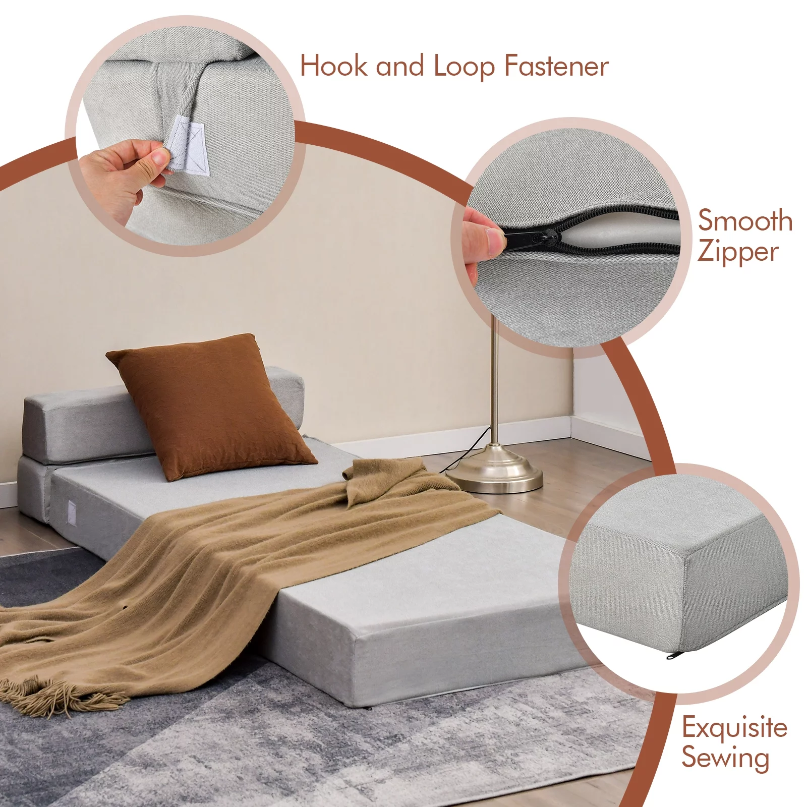 Costway Tri-Fold Fold Down Chair Flip Out Lounger Convertible Sleeper Bed Couch Dorm Grey - Womvr
