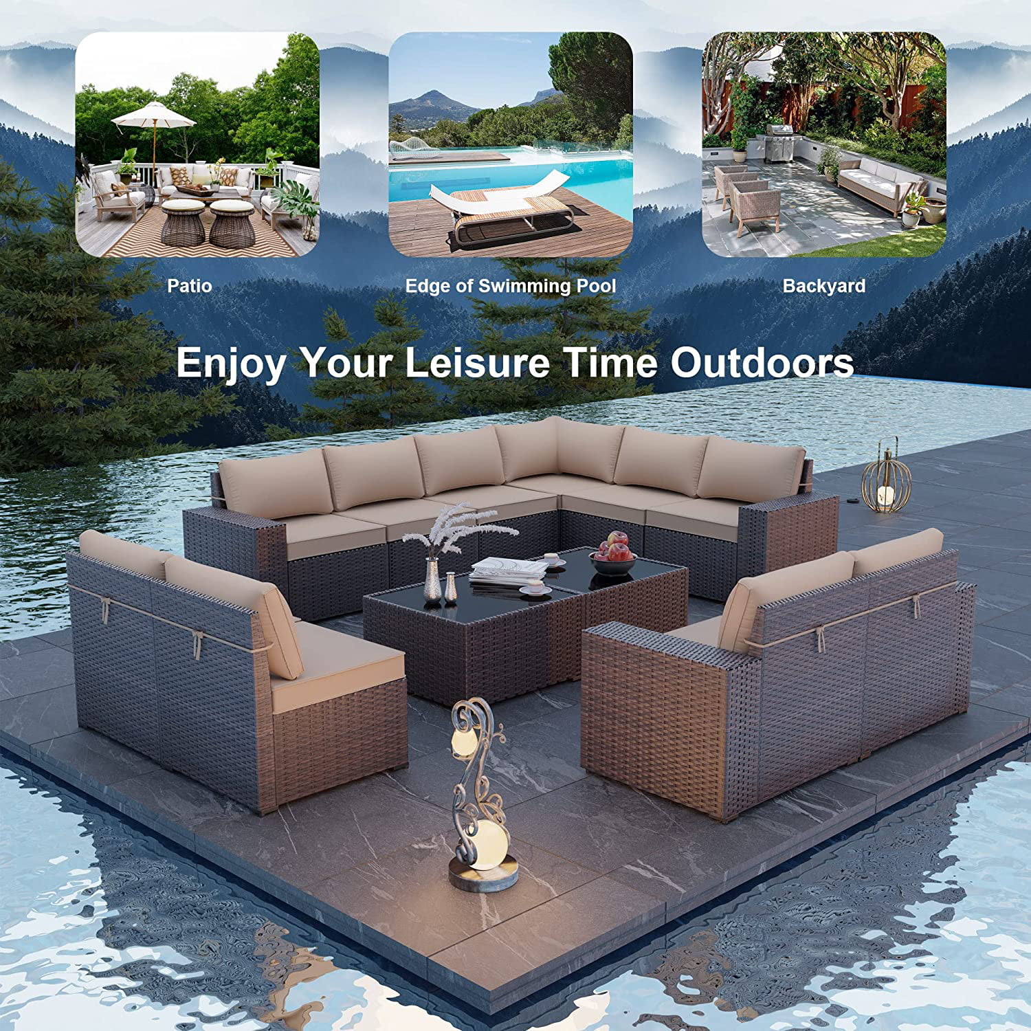 Gotland 13 Pieces Outdoor Patio Rattan Wicker Furniture Set with 43
