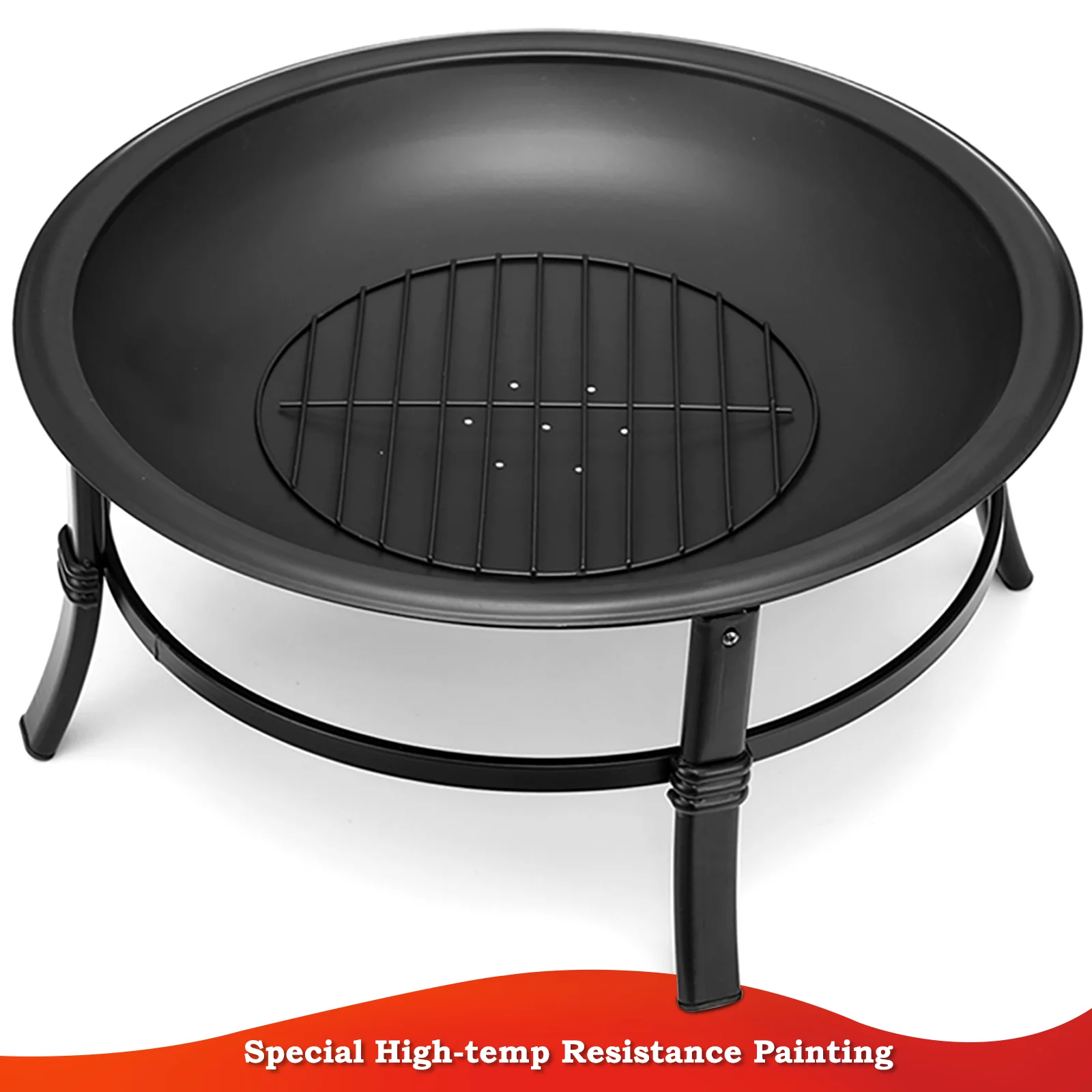 Singlyfire 26 inch Fire Pit for Outside Portable Fire Pit Wood Burning Small Fire Bowl for Camping Picnic Bonfire Patio Outside Backyard Garden Firepit with Log Grate, Poker - Womvr