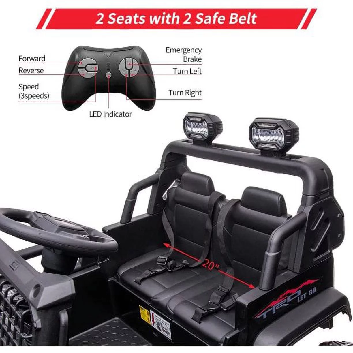 OUTOP Kids 24V Ride on Car with Electric Remote Control Dual Drive Power Ride on Toys 2 Seats SUV Truck Wheels Vehicle - Womvr