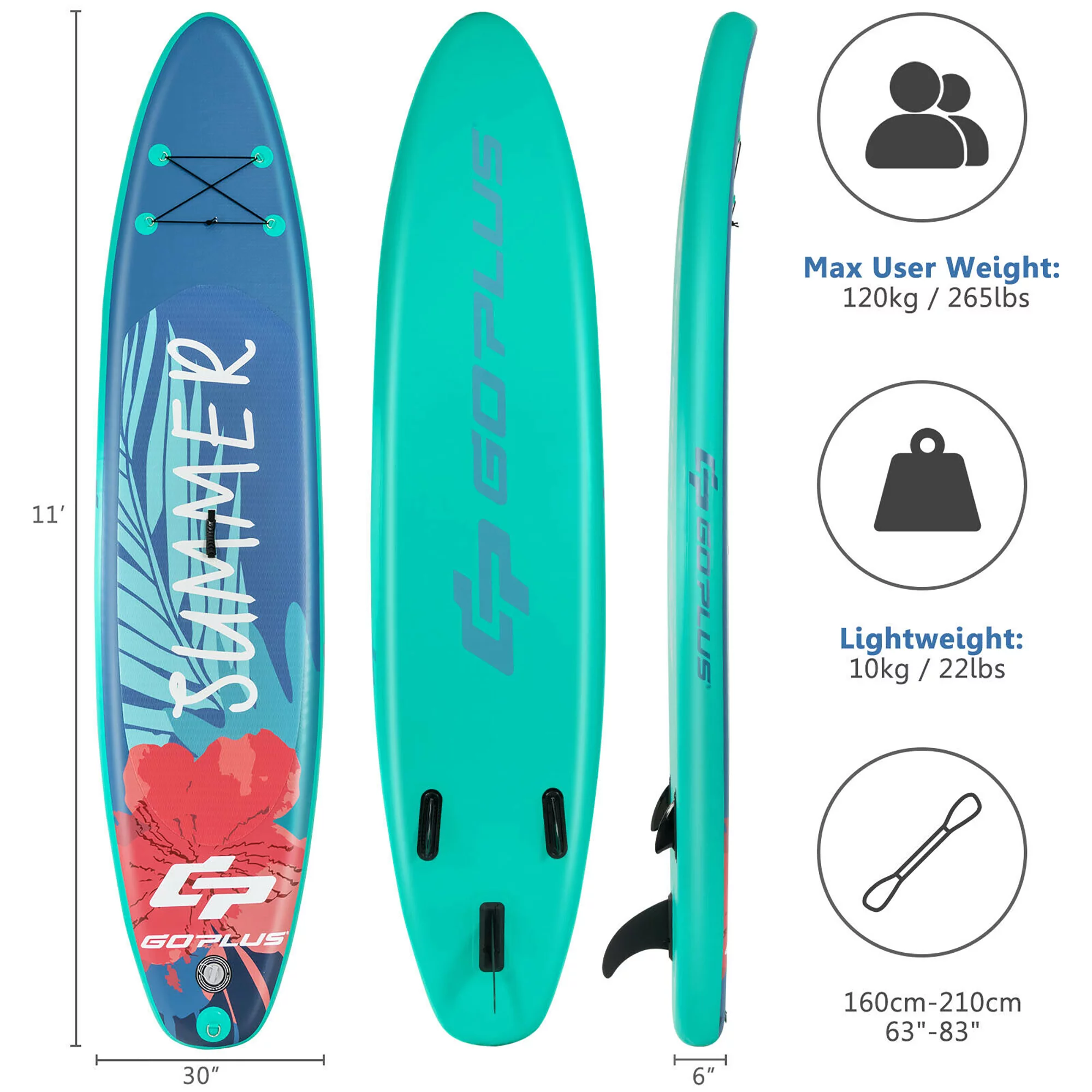 Goplus 10.5ft Inflatable Stand Up Paddle Board W/ Backpack Leash Aluminum Paddle - Womvr