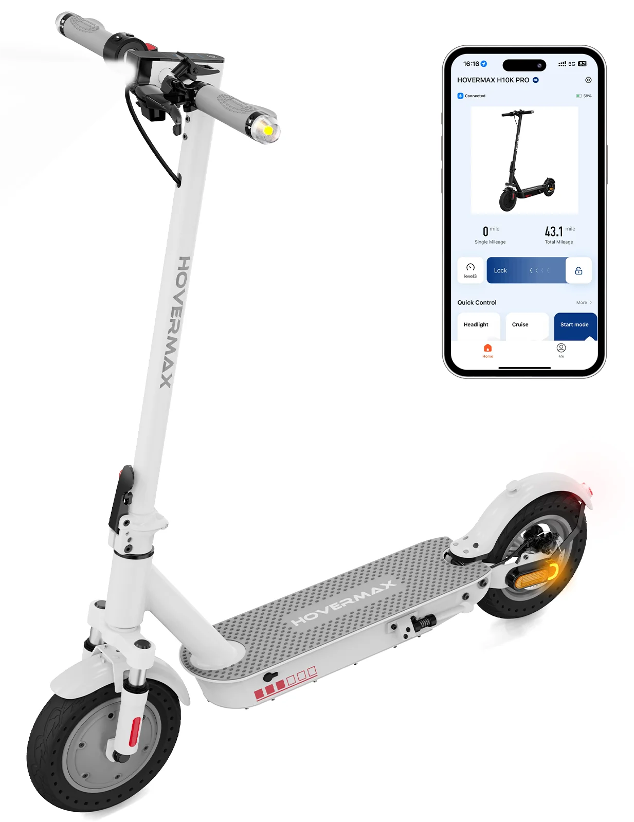 HOVERMAX H10K Pro Electric Scooter, 500W Motor 19MPH Top Speed 22 Miles Long Range, 10'' Solid Tires Folding Electric Scooter for Adult Commute - Womvr