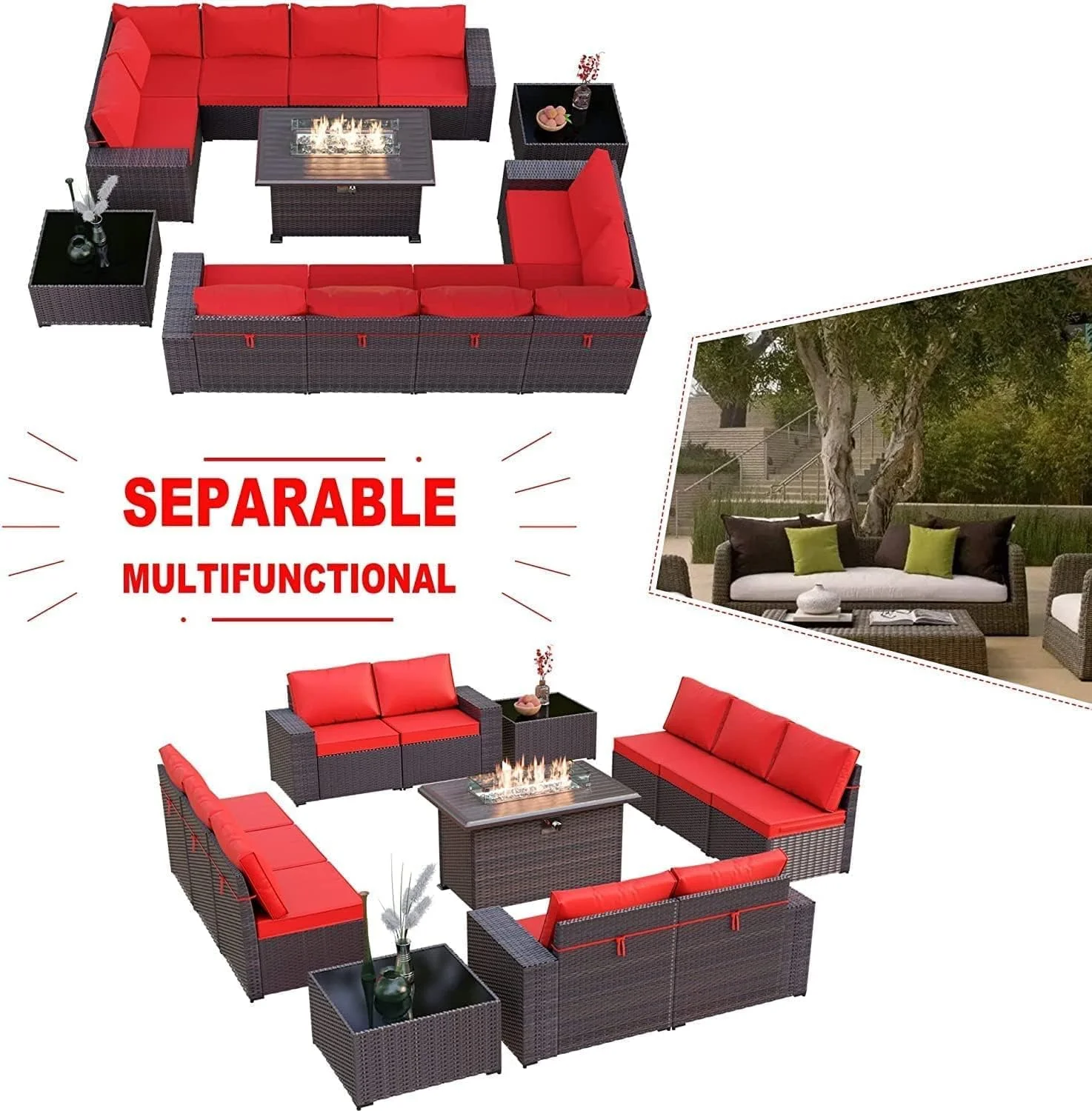 Gotland 13 Pieces Outdoor Patio Rattan Wicker Furniture Set with 43
