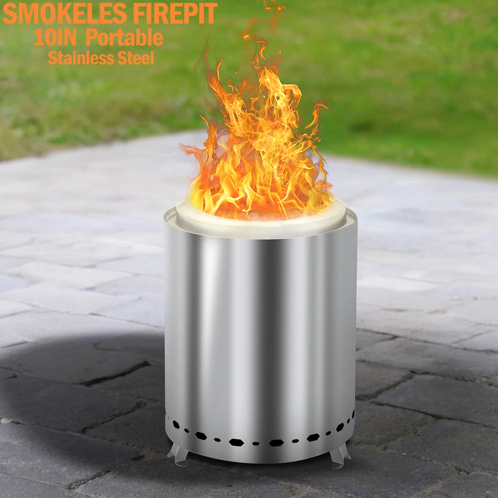 Multifunctional Fire Pit Table, Metal Fire Pit for Outside Stone Pattern, Wood Burning Outdoor Fireplace with Screen Lid/Poker for Backyard Patio Garden, 32