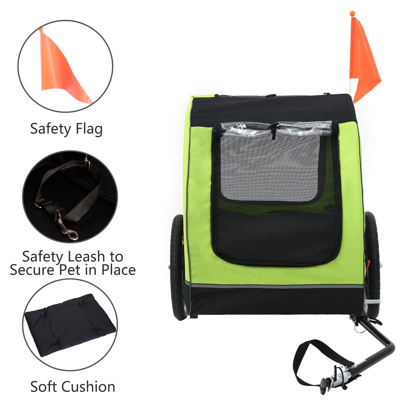 MOJAY Foldable Dog Bike Trailer with Rear Entrance for Small and Medium Pets Under 88 lbs, Outdoor Bike Trailer, Green - Womvr