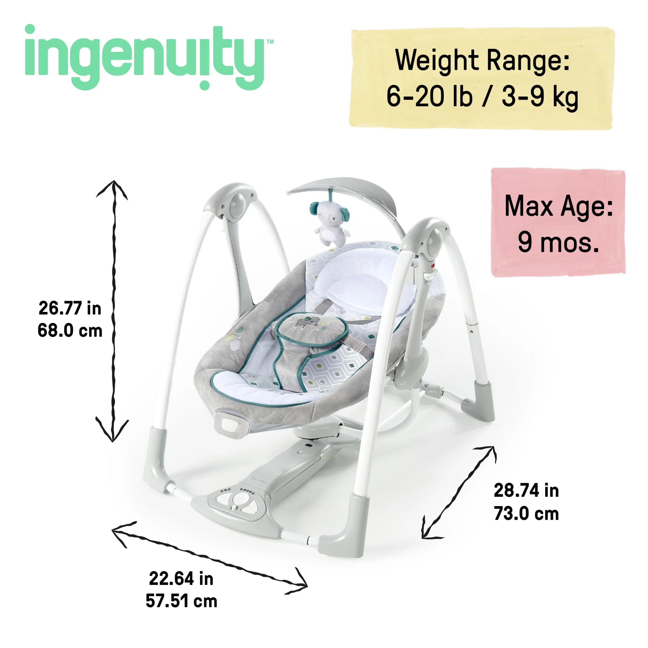 Ingenuity Convert Me 2-in-1 Portable Vibrating Baby Swing Nash, Infant, Gray - Womvr