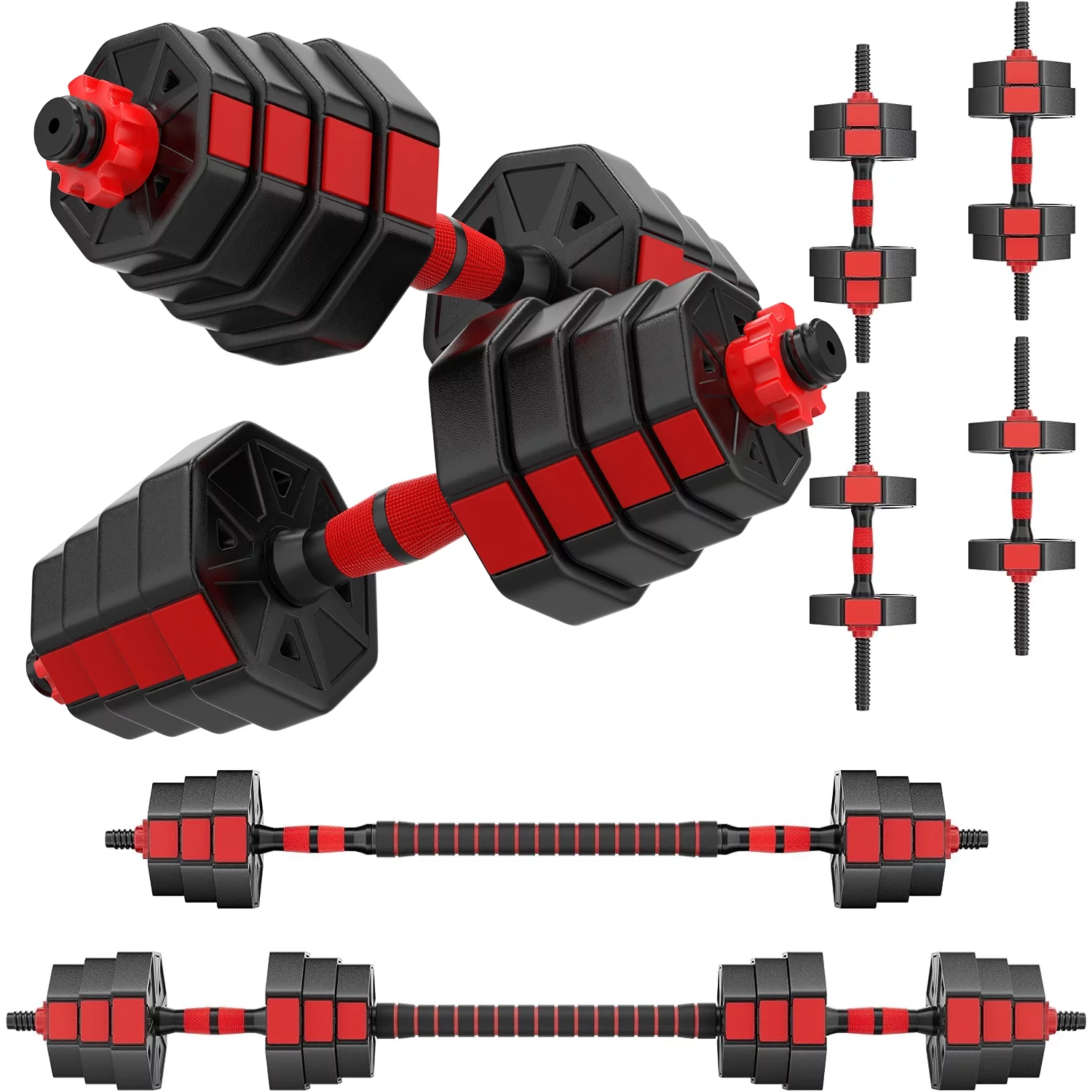 ARVAKOR 66LB Adjustable Dumbbells Set, Weight Plate with Connector Used as Barbell, Fitness Strength Exercises for Home Gym, Red - Womvr