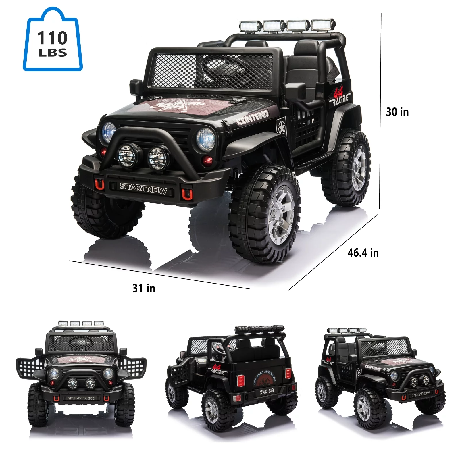 PWFE 12 Volt Kids Electric Car Kids Ride On Car with Remote Control, 2 Seats Kids Jeep with LED Lights, Wheels Suspension, Music, Horn, 110lbs Load(Pink) - Womvr