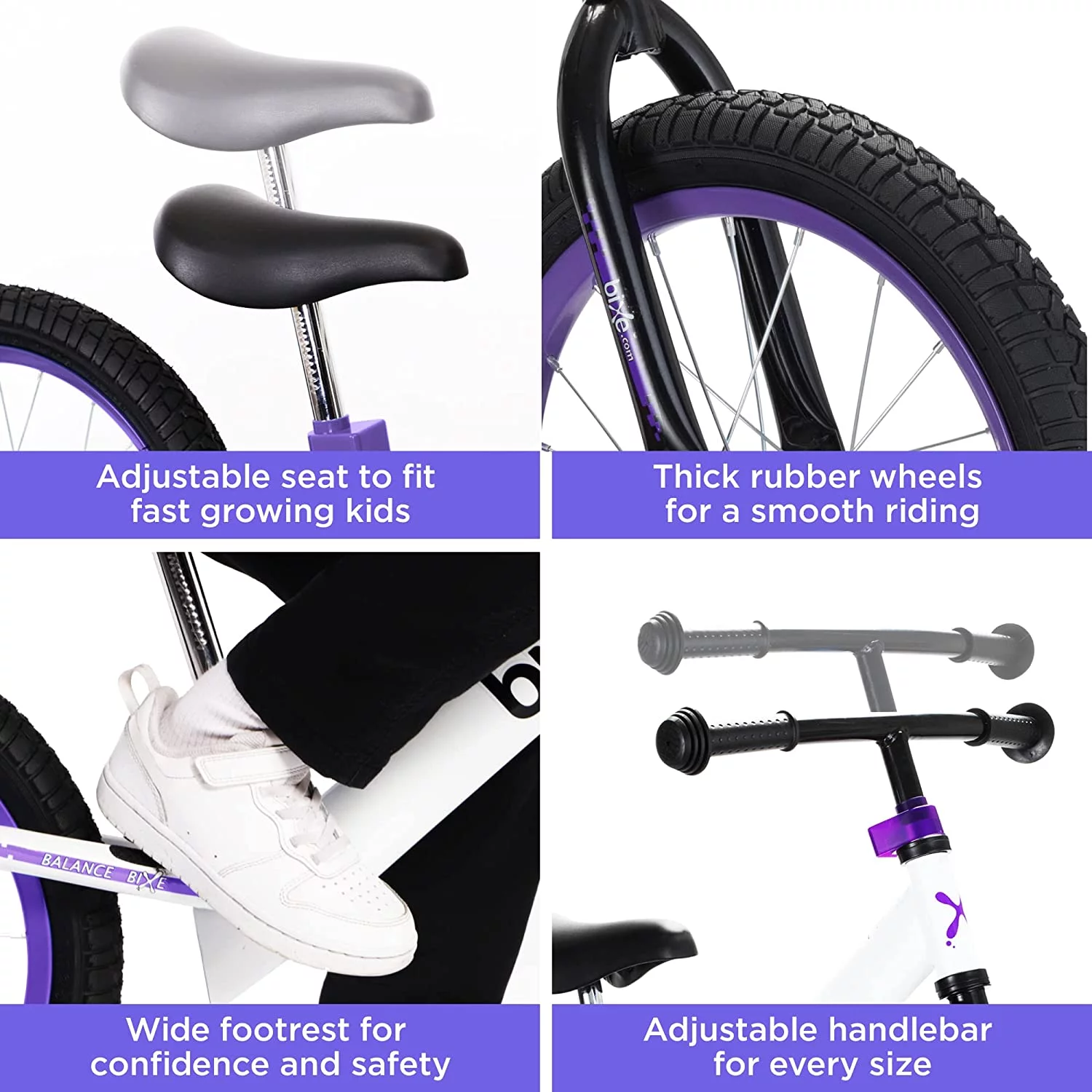 Bixe Aluminum Kids Balance Bike Lightweight 16” No-Pedal Training Bike, Purple - Womvr