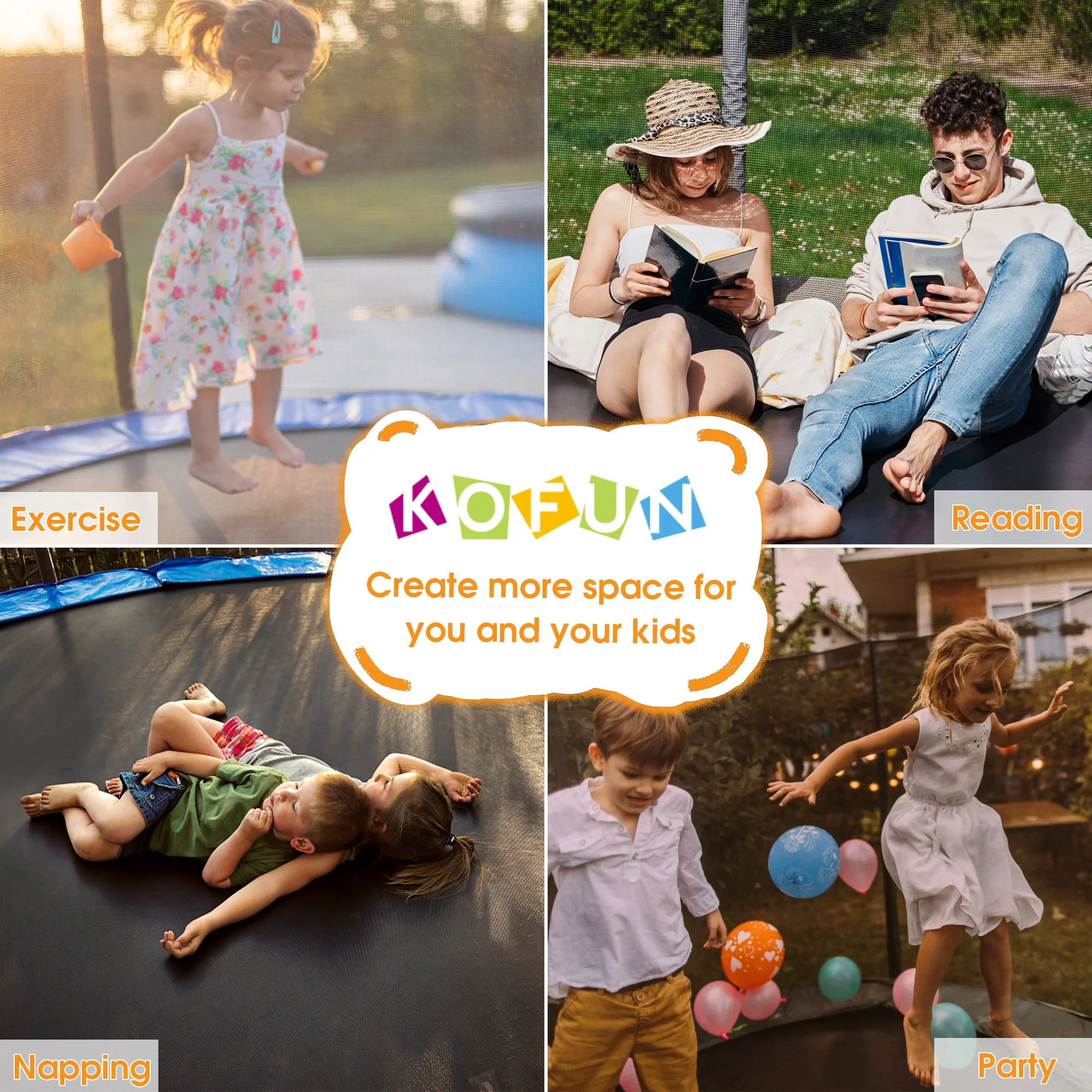 KOFUN Trampoline with Basketball Hoop & Light, 1500lbs 10FT 12FT 14FT 16FT Trampoline for Adults and Kids, No Gap Design Backyard Trampoline with Enclosure Net, Ladder, Green - Womvr