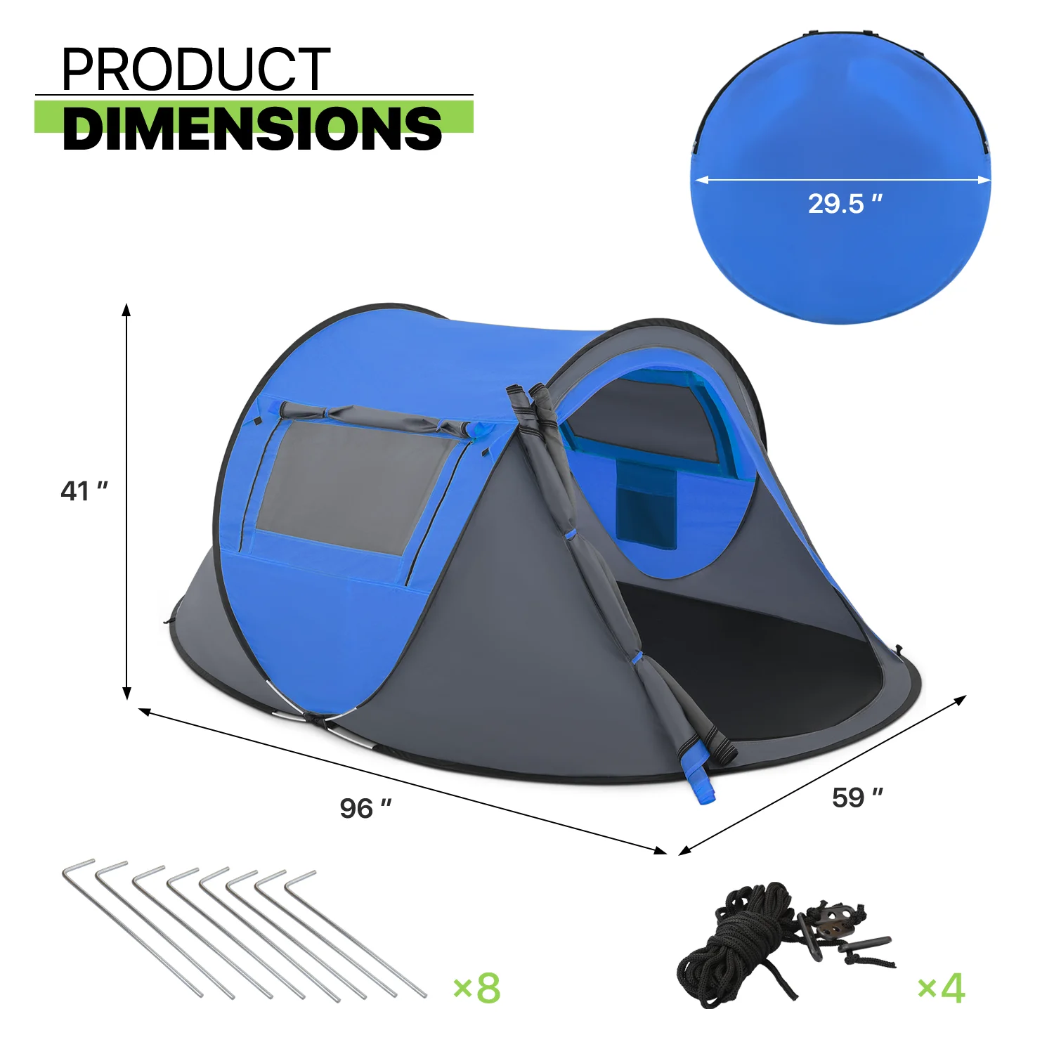 Magshion 3 Person Instant Pop Up Camping Tent, Outdoor Easy Set Up Automatic Family Travel Tent, Portable Backpacking Waterproof Shelter Tent, Blue - Womvr
