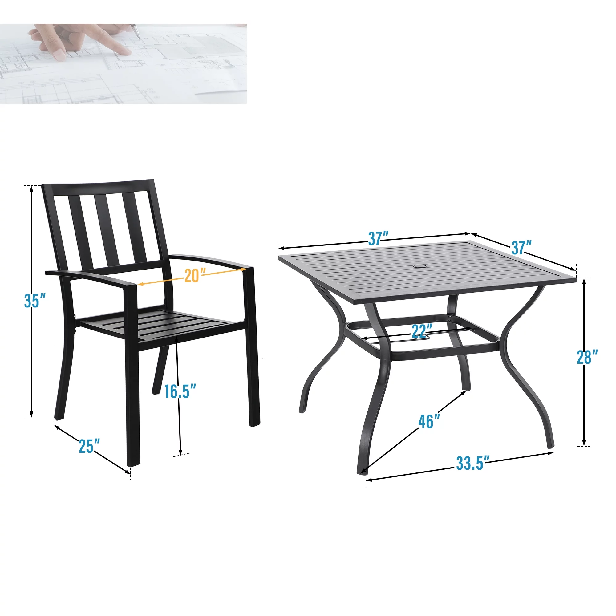 Sophia & William 7 Piece Outdoor Patio Dining Sets Metal Furniture Table and Stackable Chairs - Womvr