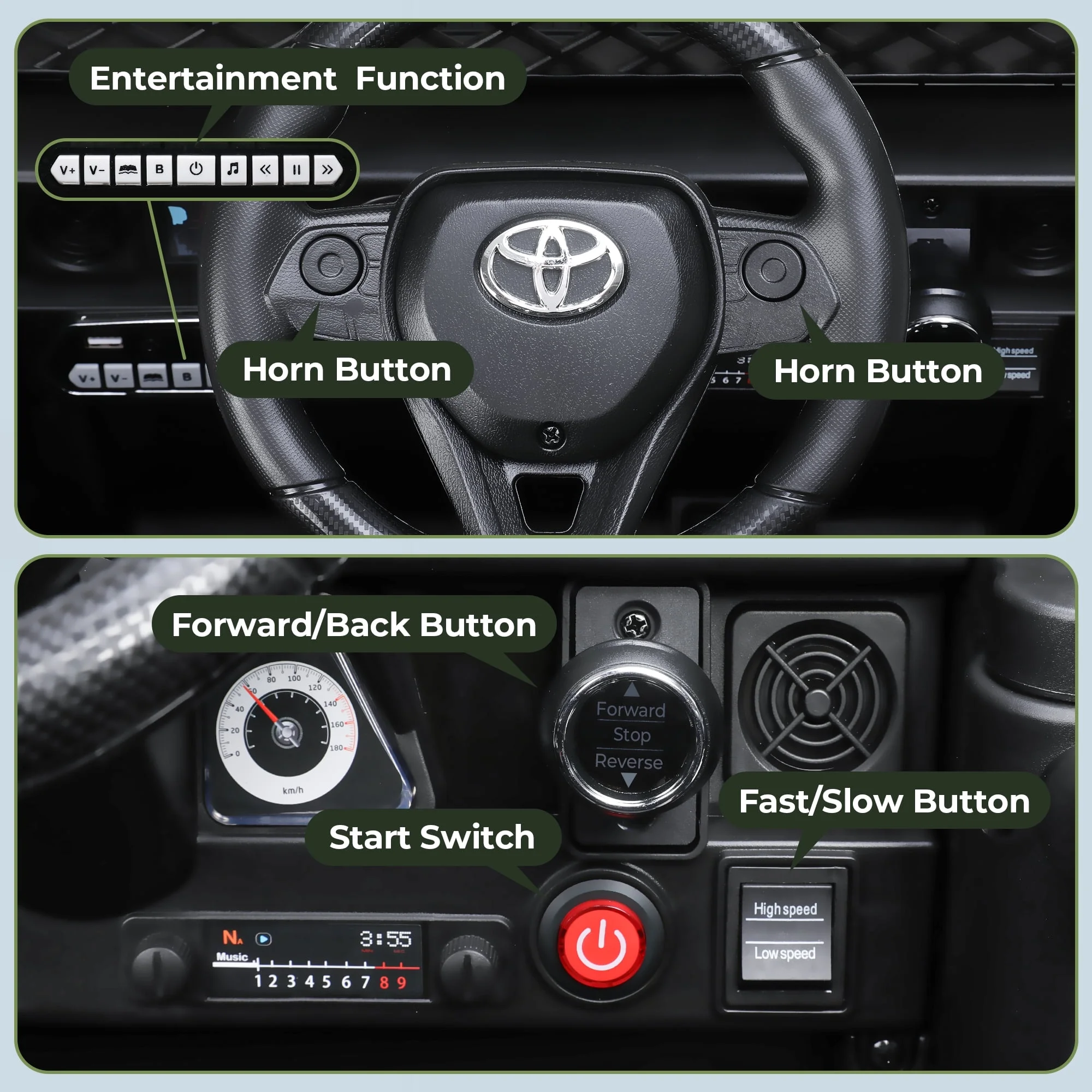 Toyota FJ Cruiser Ride on Car, 12V Powered Off-Road Toys for Kids w/ Remote,Spring Suspension,6 LED Lights,Camo Green - Womvr