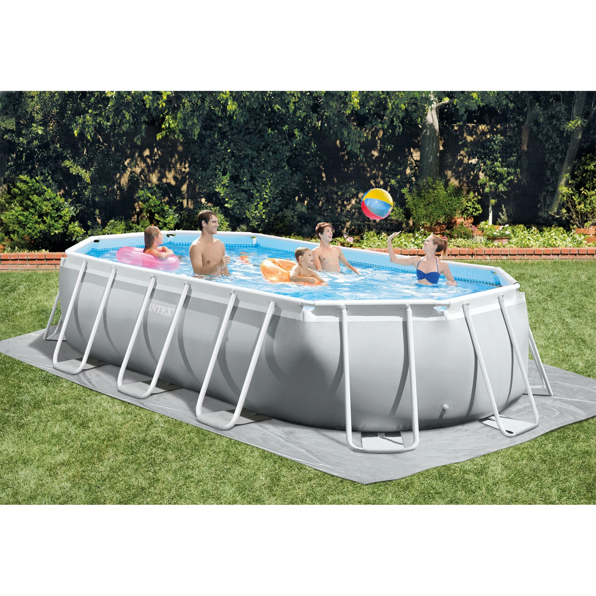 Intex 26795EH Prism Frame 16.5ft x 9ft x 48in Outdoor Above Ground Oval Pool Set with Pump, Cover and Ladder, Gray - Womvr