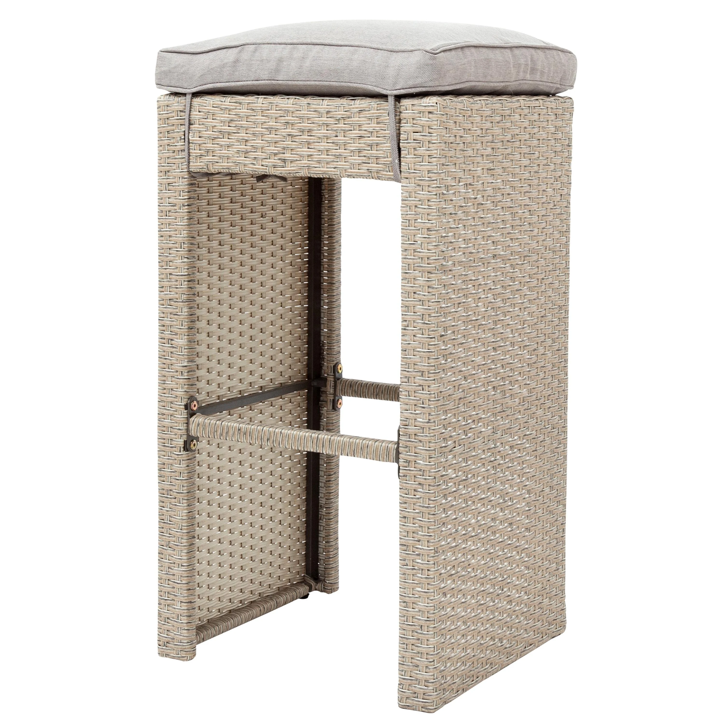 SESSLIFE 5 Piece Outdoor Rattan Dining Set with Storage Shelf, Patio Bar Table and 4 Stools Set, Modern Gray Wicker Outdoor Furniture Sets - Womvr