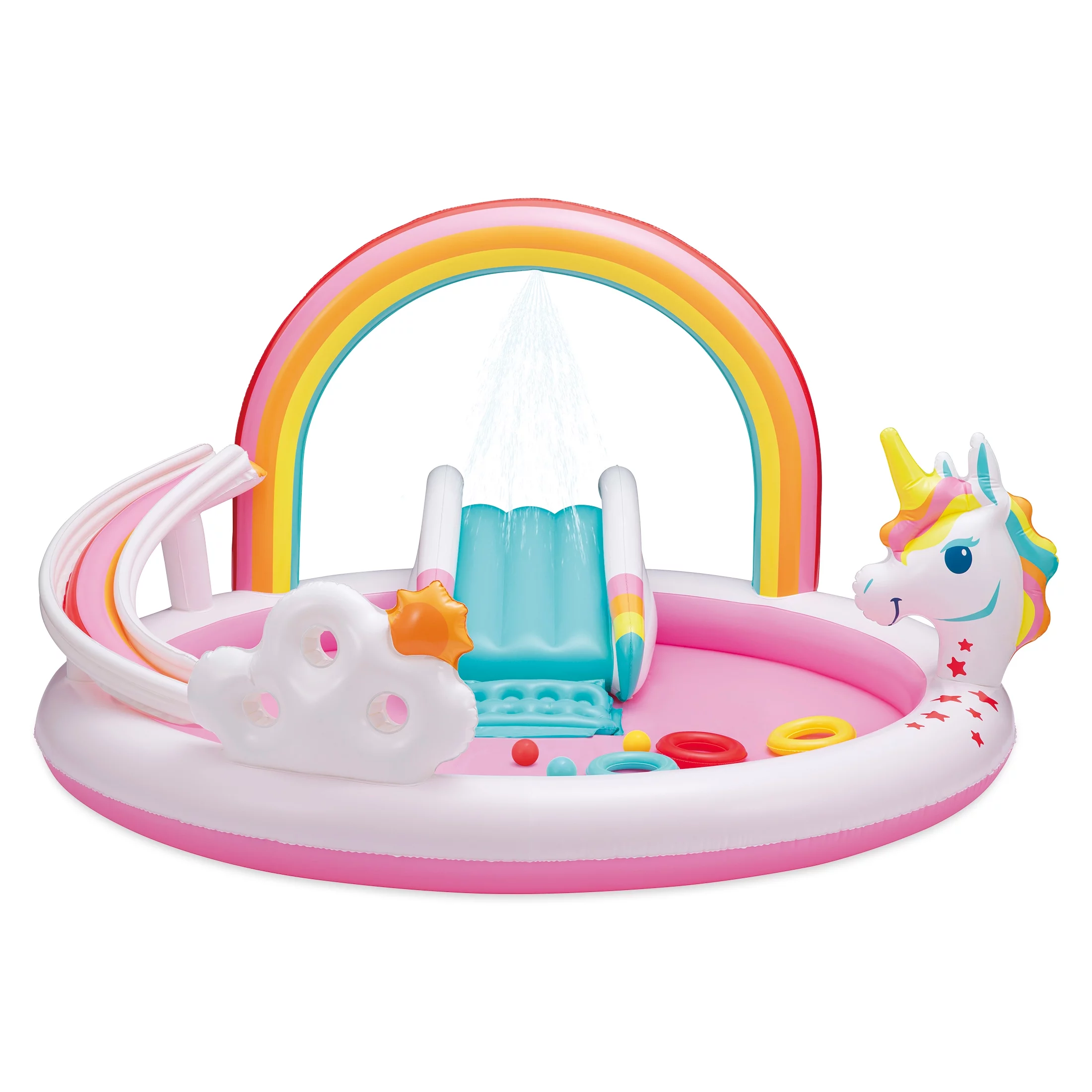 Bluescape Rainbow Unicorn Play Center, Kids Splash Pool with Sprinkler, Toys & Slide, Age 2 & up, Unisex - Womvr