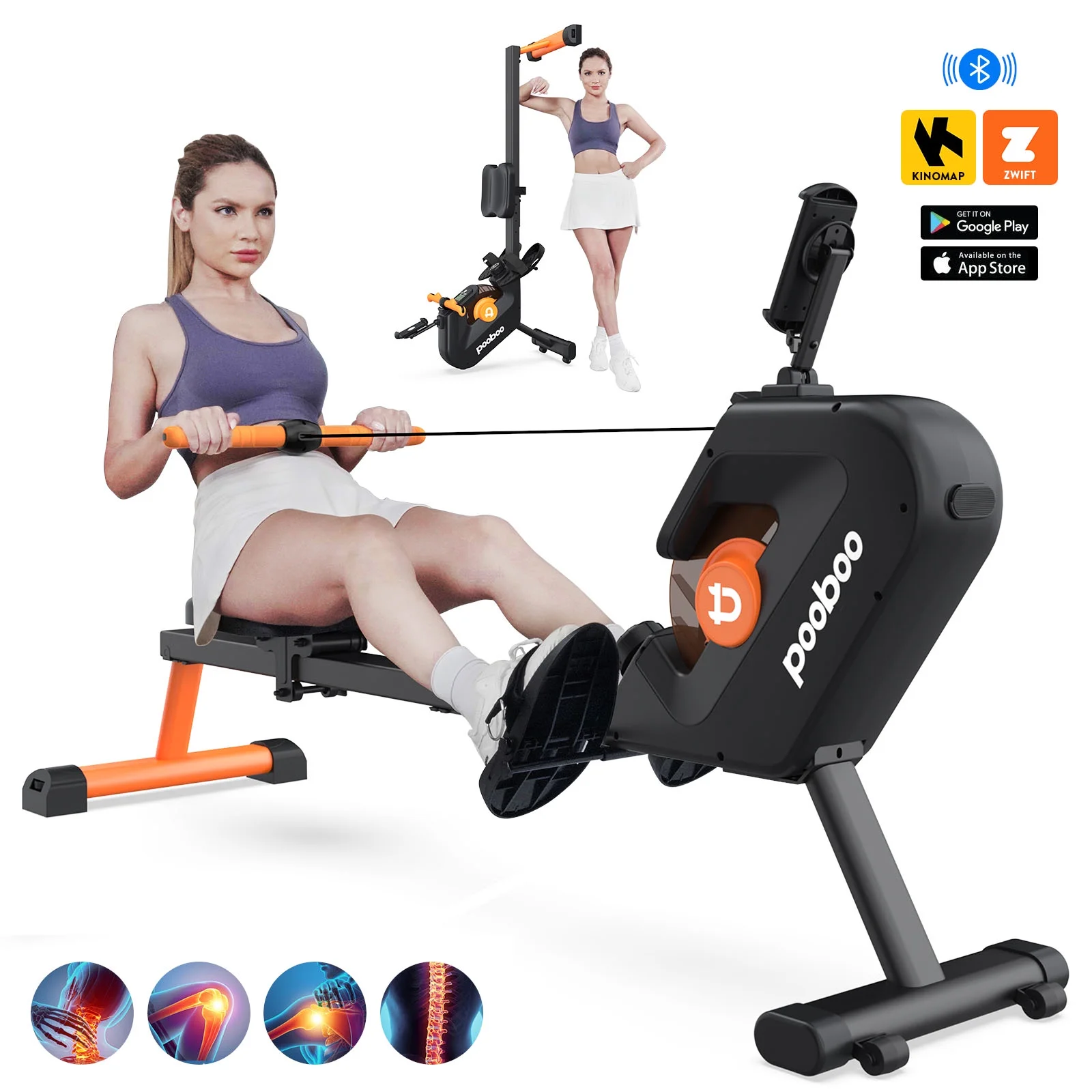 Pooboo Magnetic Rowing Machines Rower Foldable with 8 Level Resistance Indoor Rower Machine with Digital Monitor 350lbs - Womvr