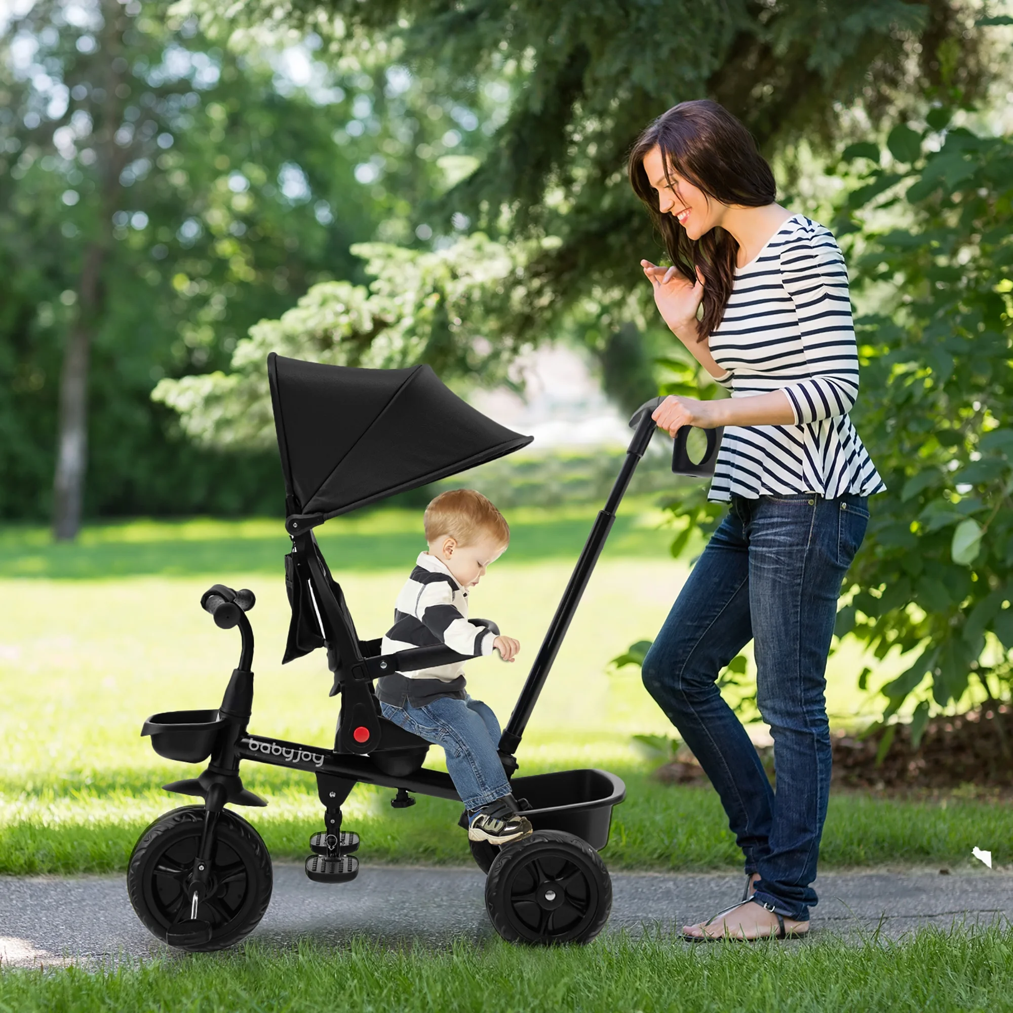 Babyjoy 4-in-1 Toddler Tricycle Reversible Baby Trike W/ Height Adjustable Push Handle - Womvr
