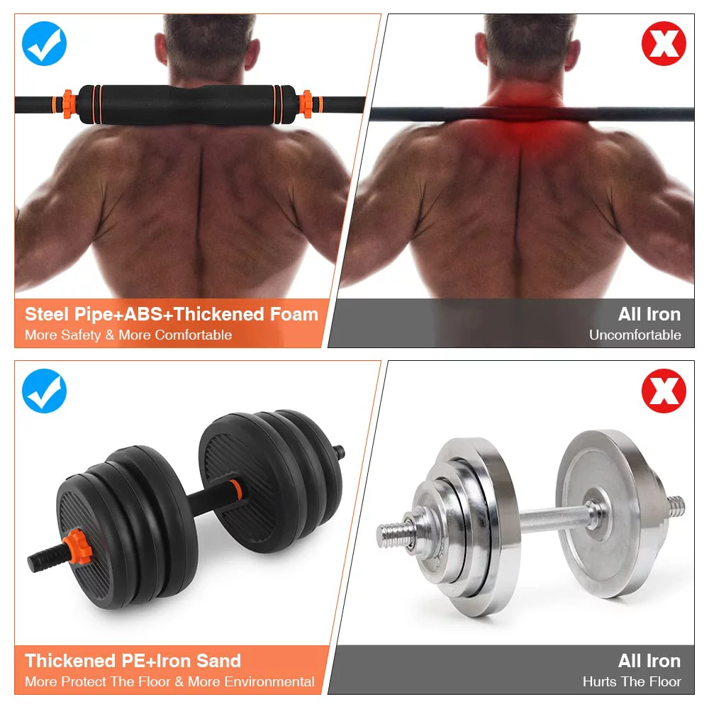 55lb Adjustable Weights Dumbbell Set, Portable Interchangeable Dumbbell, Barbell, and Kettlebell Set - Womvr