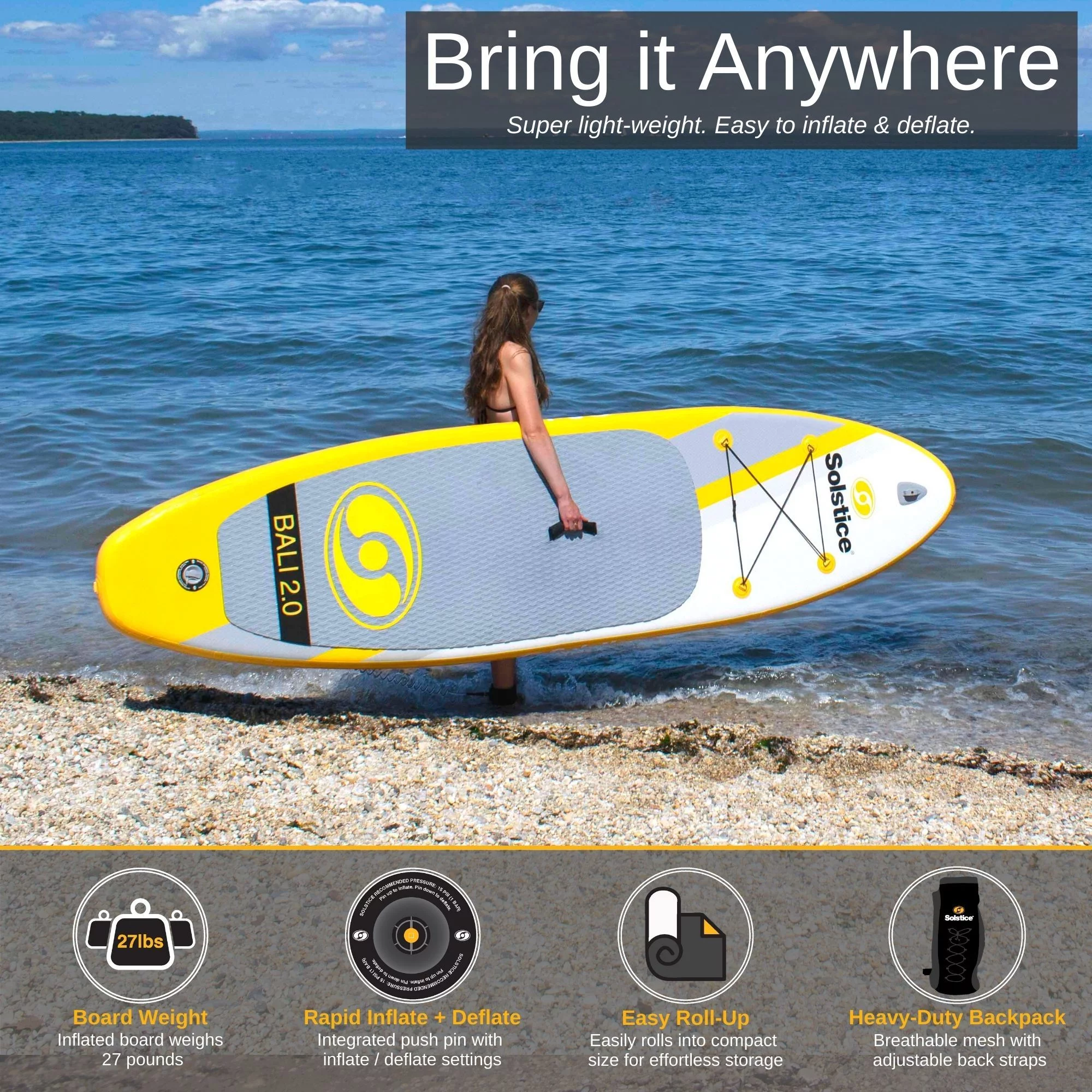 Solstice Bali 10.5 Foot Stand Up Inflatable Paddle Board Set w/Camera Mount - Womvr