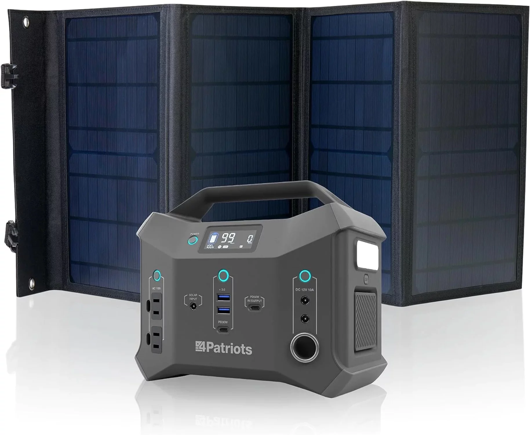 4Patriots Patriot Power Sidekick Solar Generator, 300wH Portable Power Station with 40 Watt Solar Panel, AC Fast Charging in 5 Hours, Dual 110V AC Outlets, Only 8 Lbs - Womvr