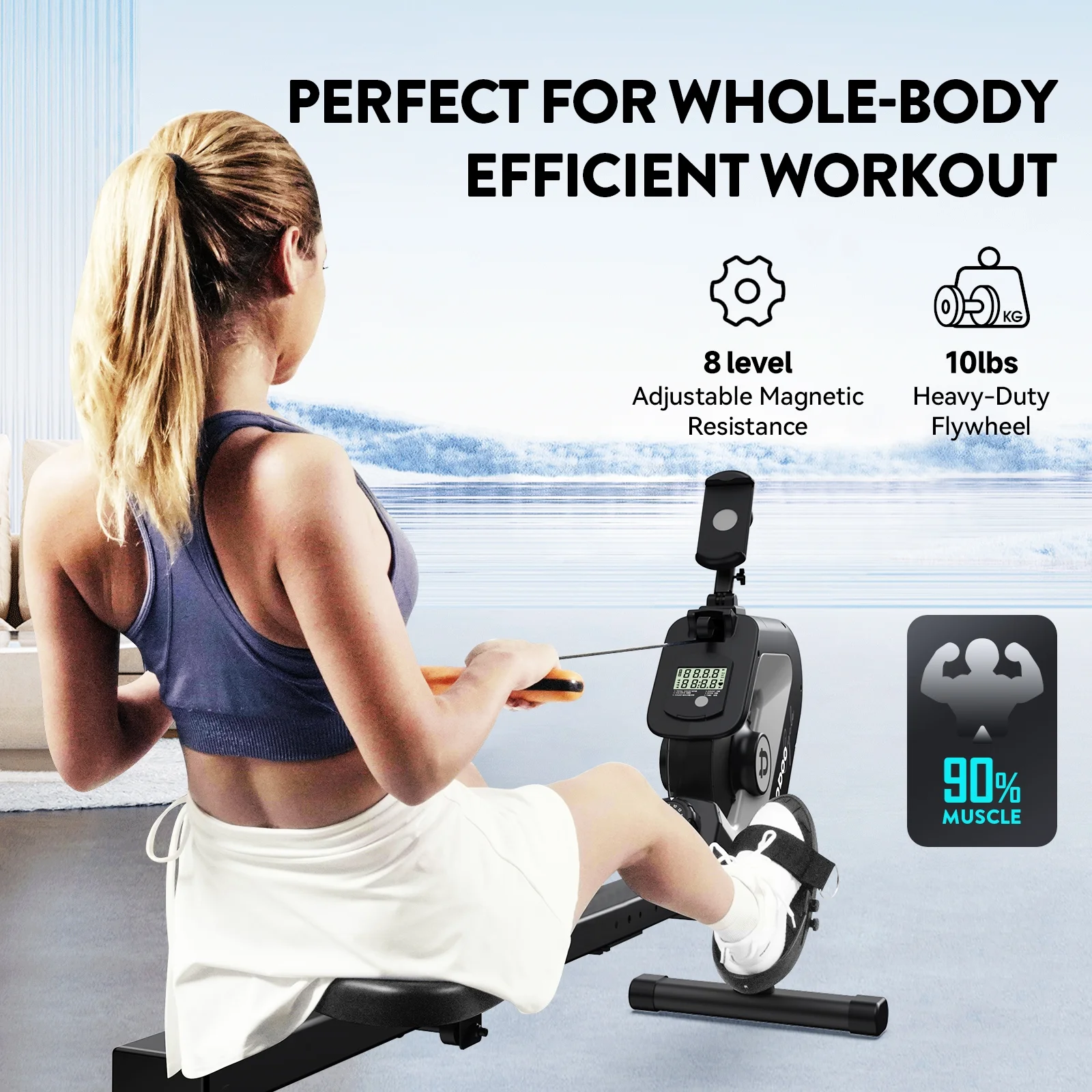 Pooboo Row Machine Magnetic Rowing Machine Indoor Foldable Rower with 8 Level Adjustable Quiet Magnetic Resistance, Ergonomic Seat & LCD Monitor Cardio Exercise Training Max Weight 350 lbs - Womvr