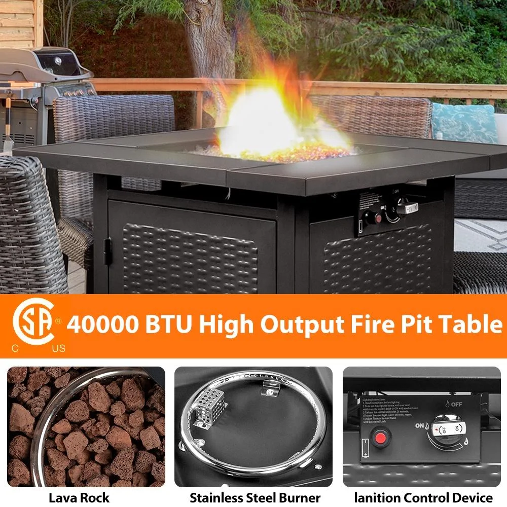 2-in-1 Propane Fire Pit Table, Outdoor Table with Fire Pit, 28