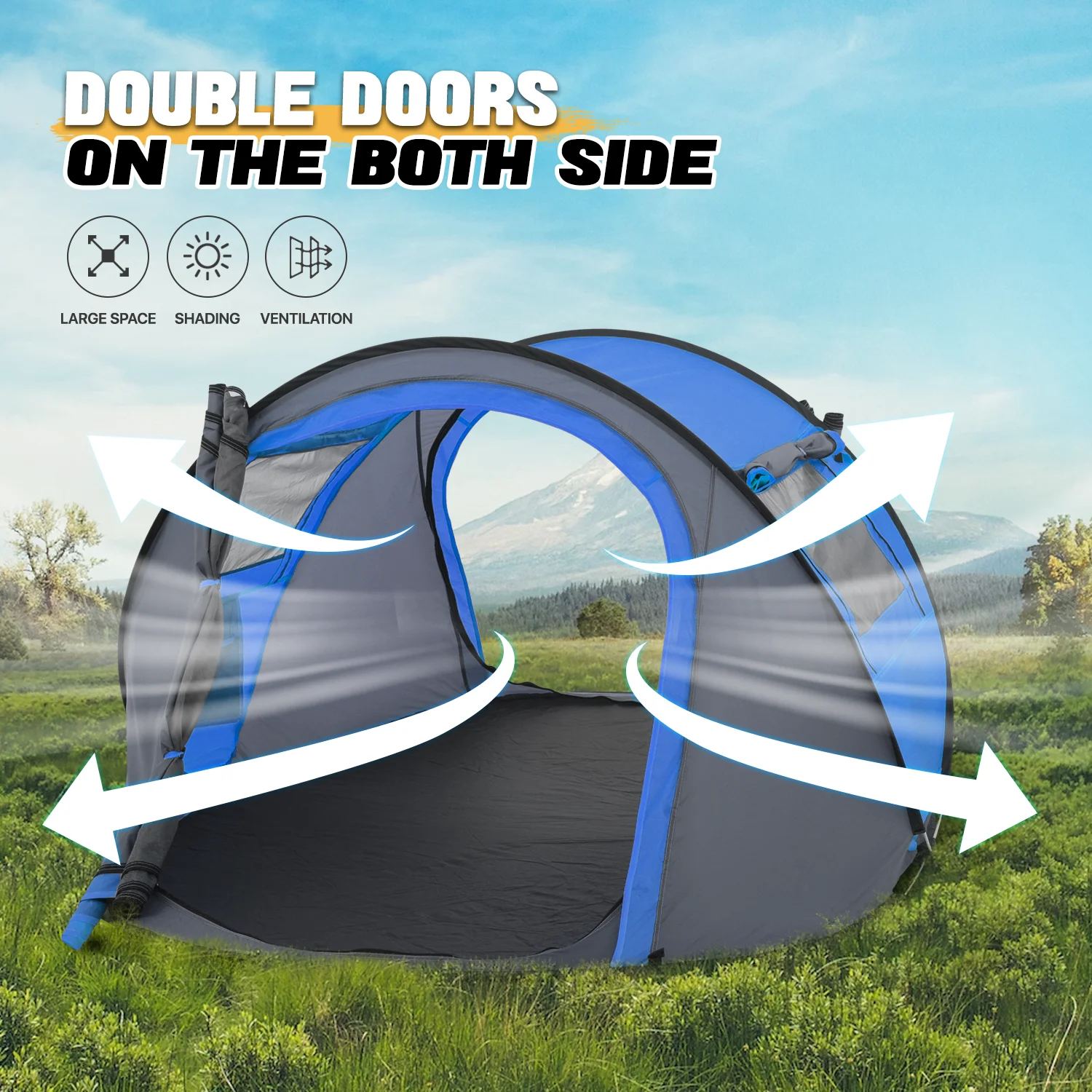 MoNiBloom Tent 3 Person Outdoor Pop Up, Family Travel Weatherproof Tent, 2 Doors and Side Windows with Carry Bag, Yellow - Womvr