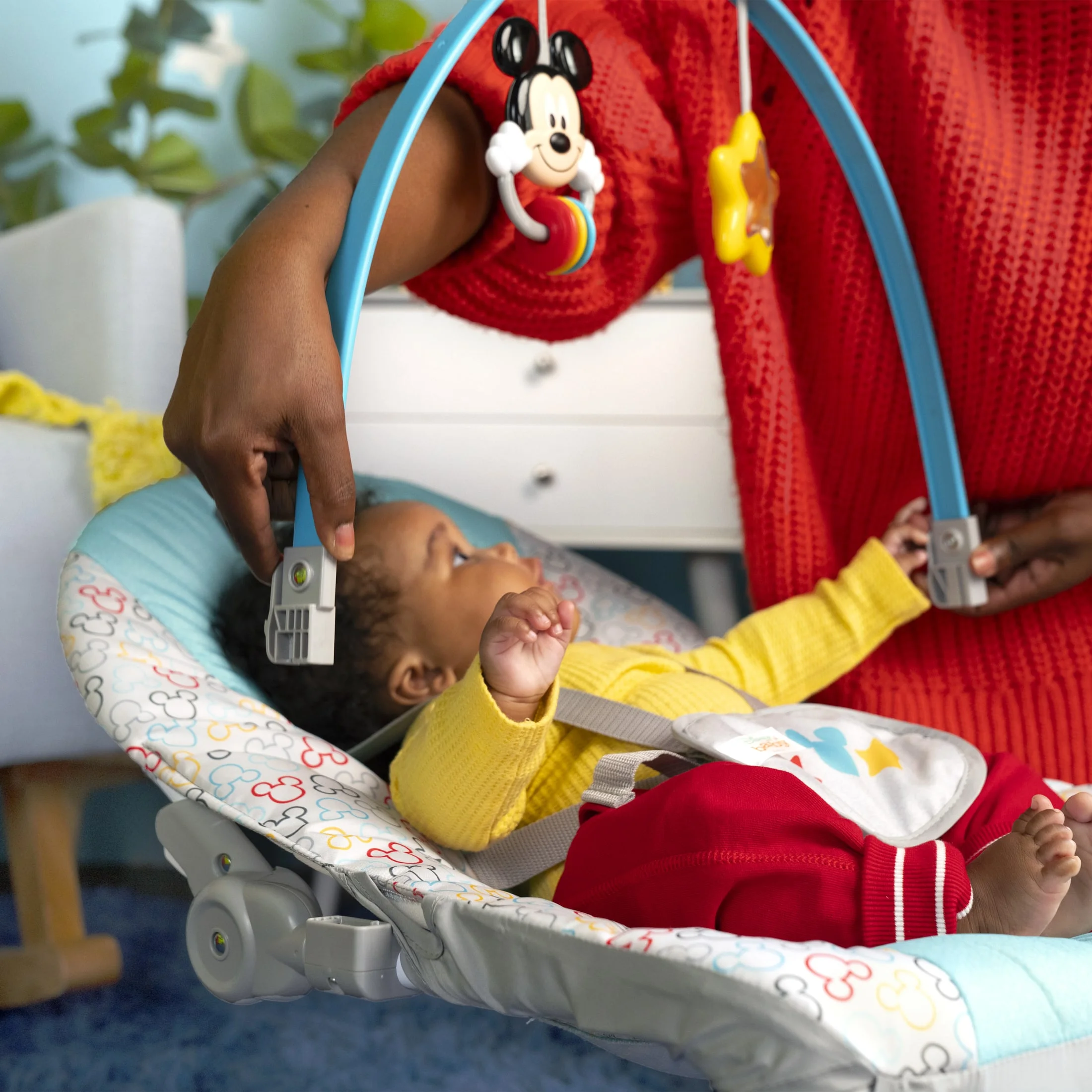 Disney Baby 2-in-1 Slip Resistant Vibrating Infant & Toddler Baby Rocker Chair, Mickey Mouse by Bright Starts - Womvr