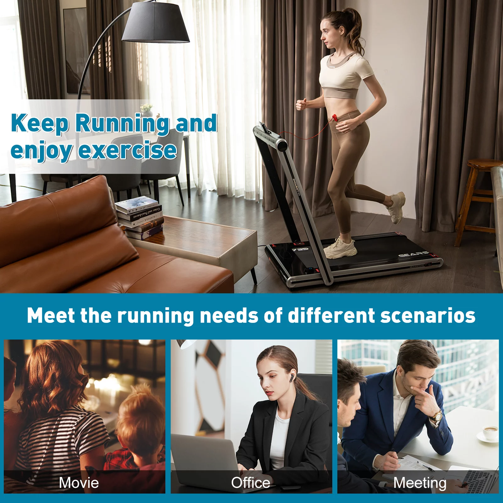 GEARSTONE 2 in 1 Folding Treadmill, Under Desk Treadmill Walking Electric Jogging Running Machine . Treadmill Home Gym Office Workout - Womvr