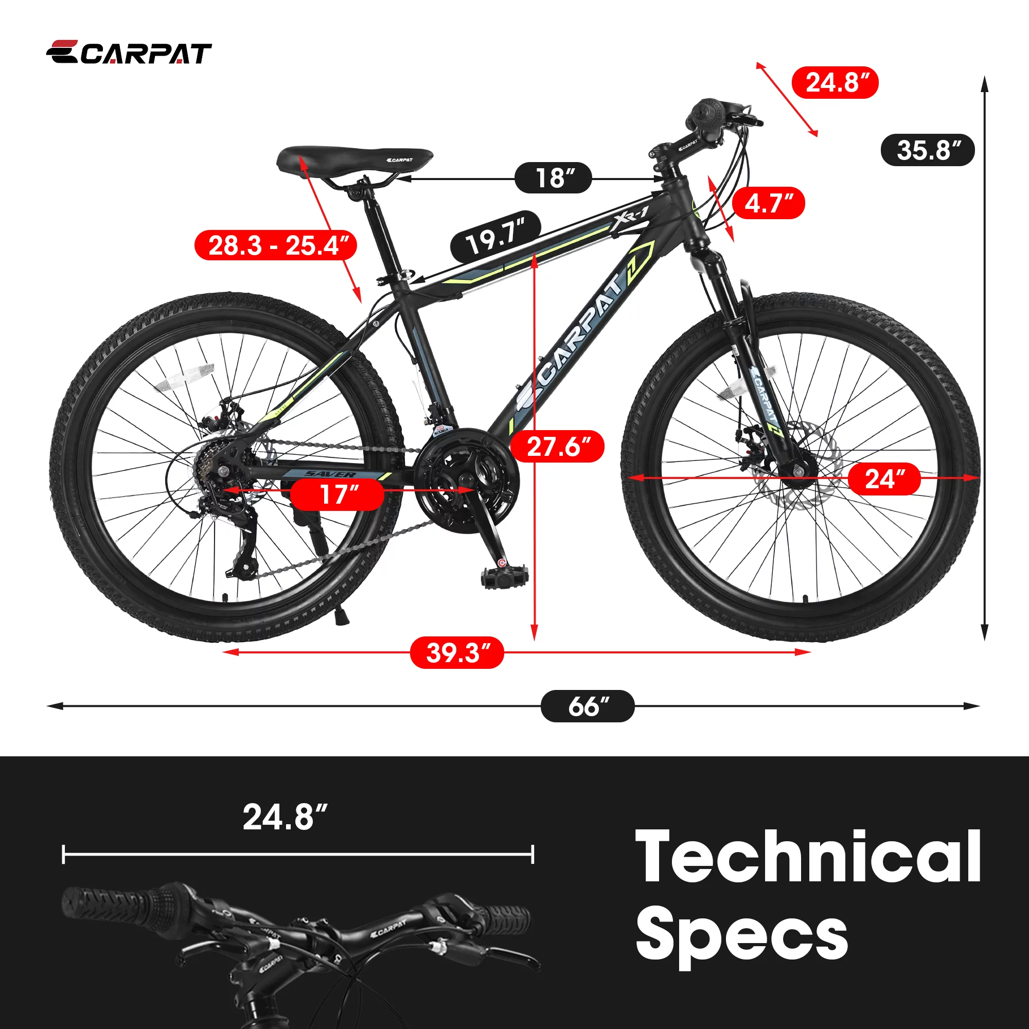 24 inch Mountain Bike, Shimano 21 Speed Drive, Dual Disc Brake, Front Suspension MTB For Boy Girl - Womvr