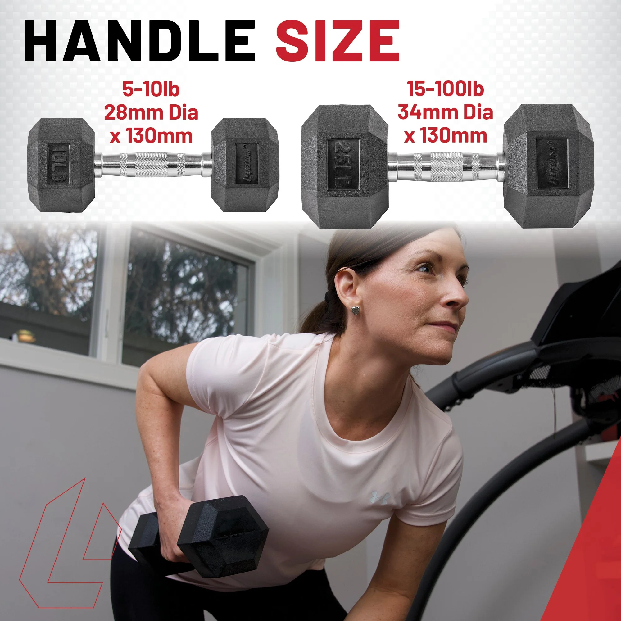 Lifeline Fitness 150 lb Hex Rubber Dumbbell Set - Womvr