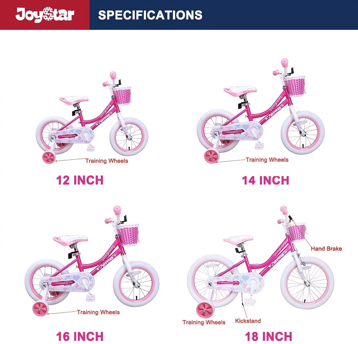 JOYSTAR Angel Girls Bike for Toddlers and Kids Ages 2-9 Years Old, 12 14 16 18 Inch Kids Bike with Training Wheels & Basket, 18 in Girl Bicycle with Handbrake & Kickstand - Womvr