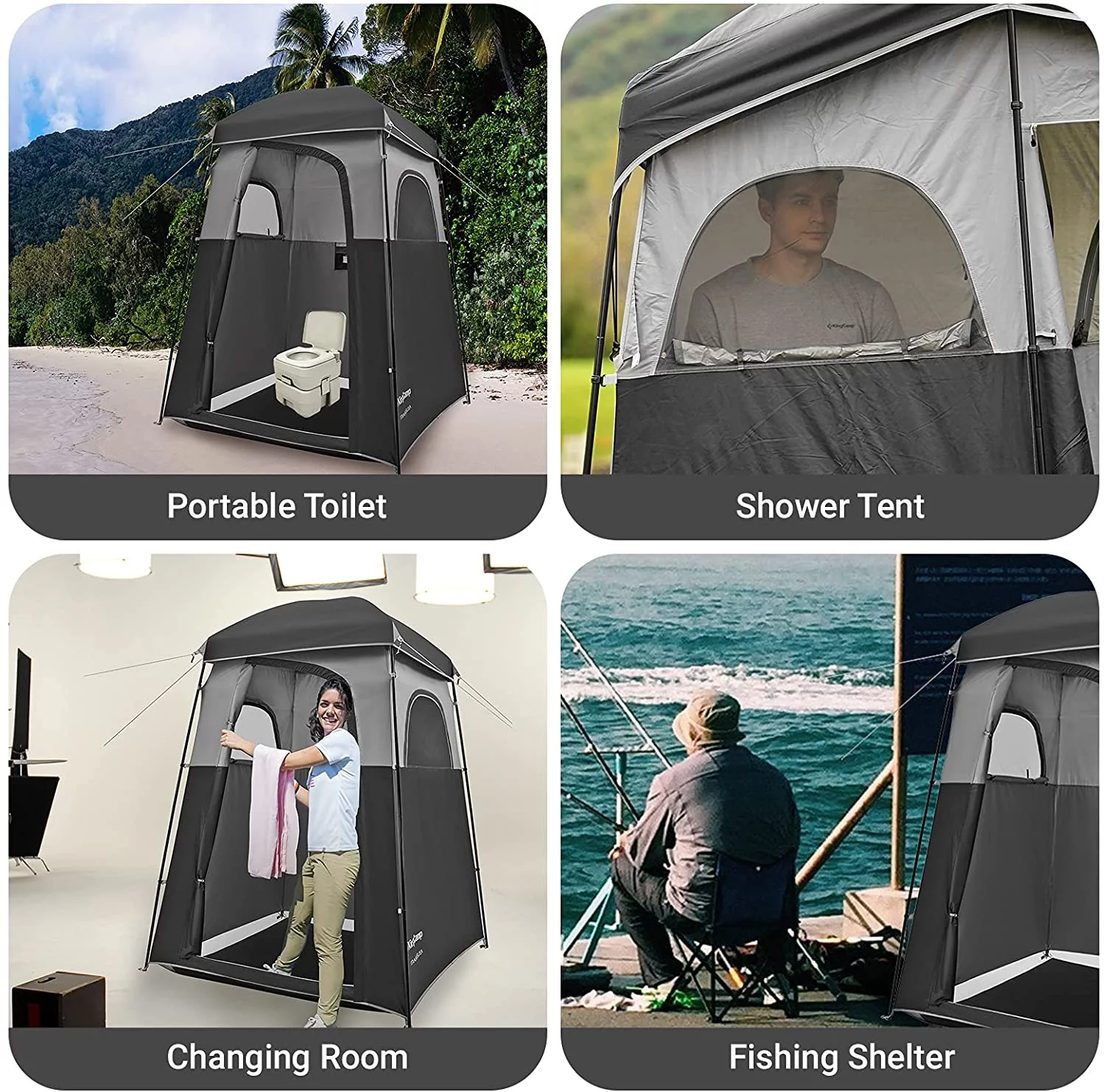 KingCamp Oversized Shower Tent Extra Wide 1 Room with Floor Waterproof Camping Privacy Shelter Easy Set Up Tent for Dressing Changing Toilets Tent, Coffee - Womvr