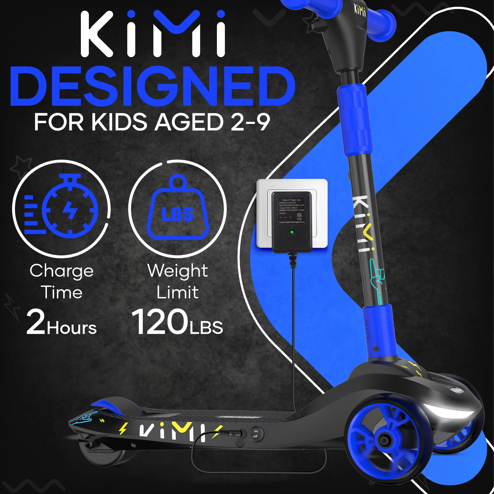 Kimi Kids 3-Wheel Electric Scooter, Ages 2-9, 5Mph, Lights, 10 Miles Range - Womvr