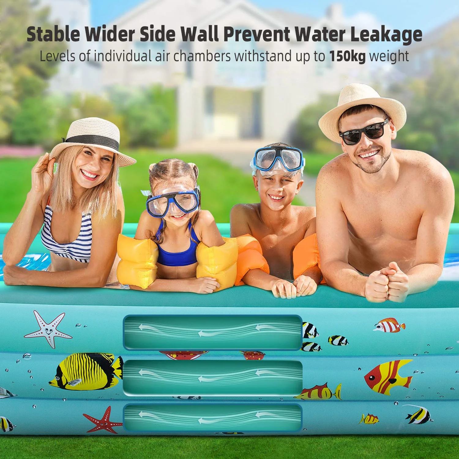 Inflatable Pool, 6.9 x 5 x 1.8 ft Family Swimming Pools for Kids, Toddlers, Infant, Adult, Rectangular, Thickened - Womvr