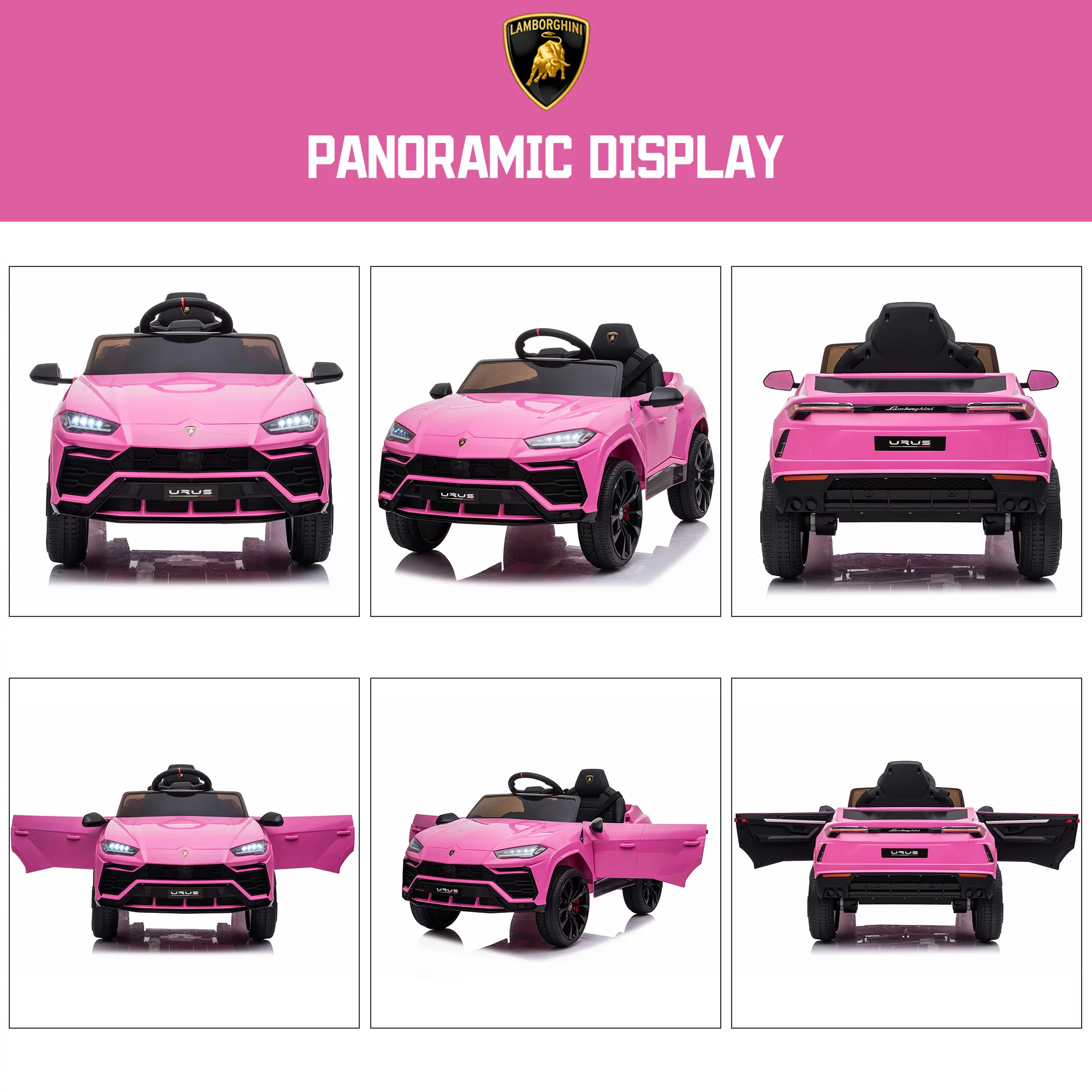 Seizeen 12V Kids Ride On Cars Battery Powered, Lamborghini Ride on Toy w/ Remote Control, 3 Speeds, Music Player, Ride On Cars for Kids As Best Gift for Girls Boys, Pink - Womvr