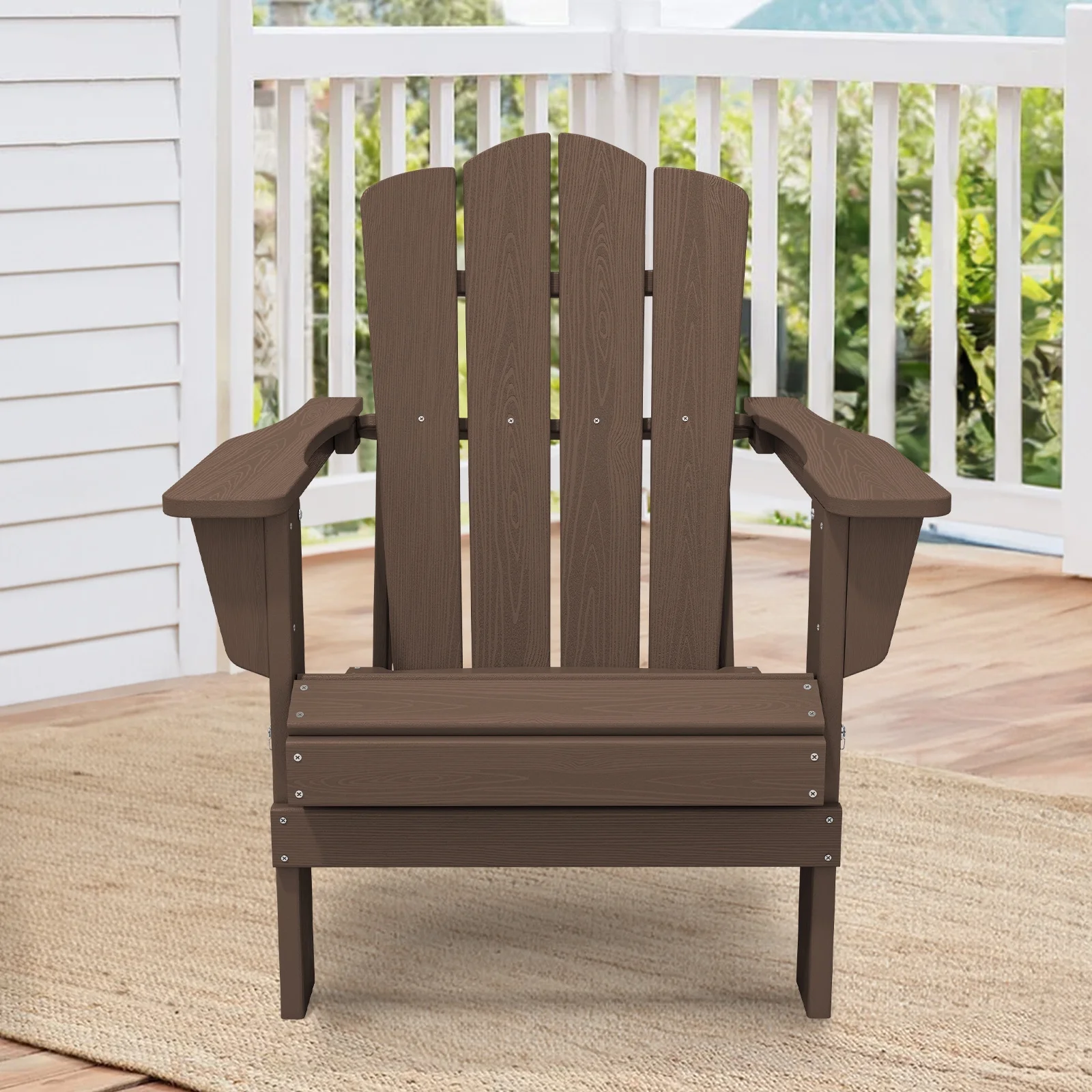 Outdoor Patio Folding HDPE Resin Adirondack Chair, Red - Womvr