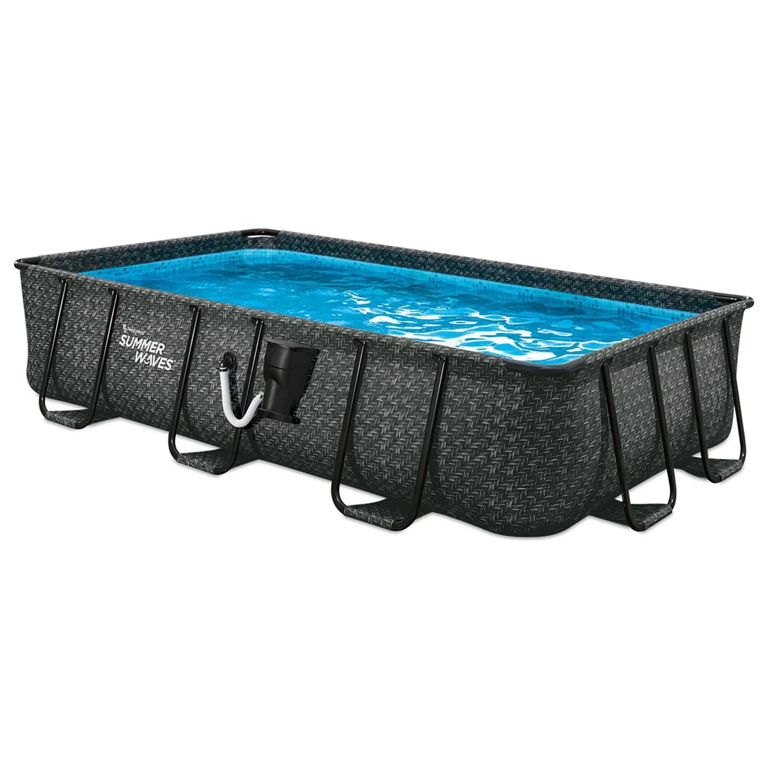 Summer Waves 16' Long Dark Herringbone Elite Frame Outdoor Rectangular Pool - Womvr