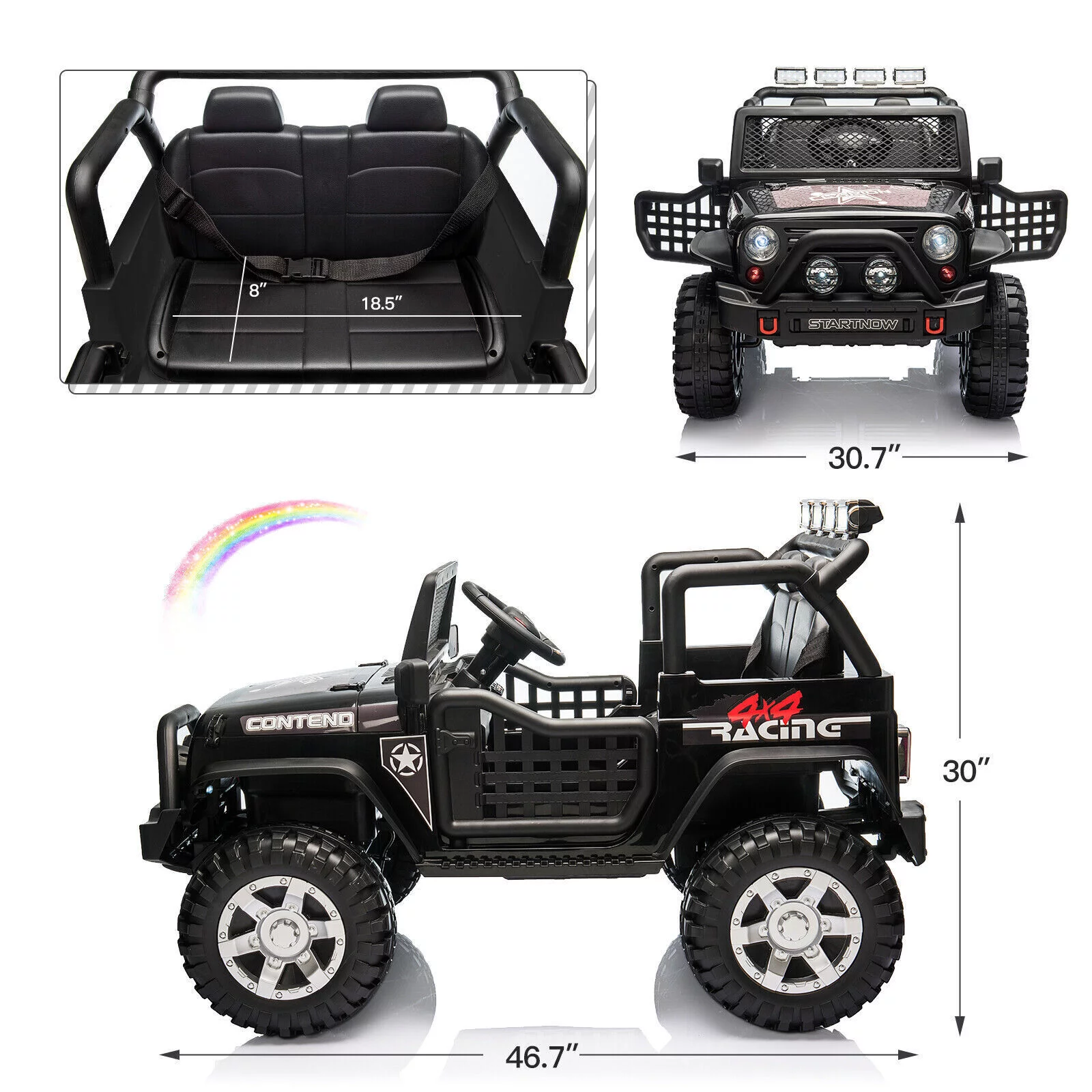 Dazone 12V Kids Ride on Jeep Car, Electric 2 Seats Off-road Jeep Ride on Truck Vehicle with Remote Control, LED Lights, MP3 Music, Black - Womvr