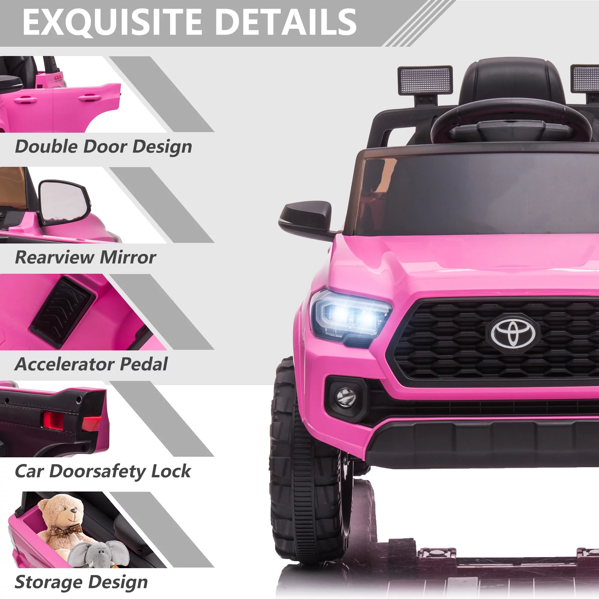 Licensed Toyota Tacoma Electric Ride on Vehicle for Kids, 12V Powered Ride on Car Toys with Remote Control, LED Lights, MP3 Player, Gray - Womvr