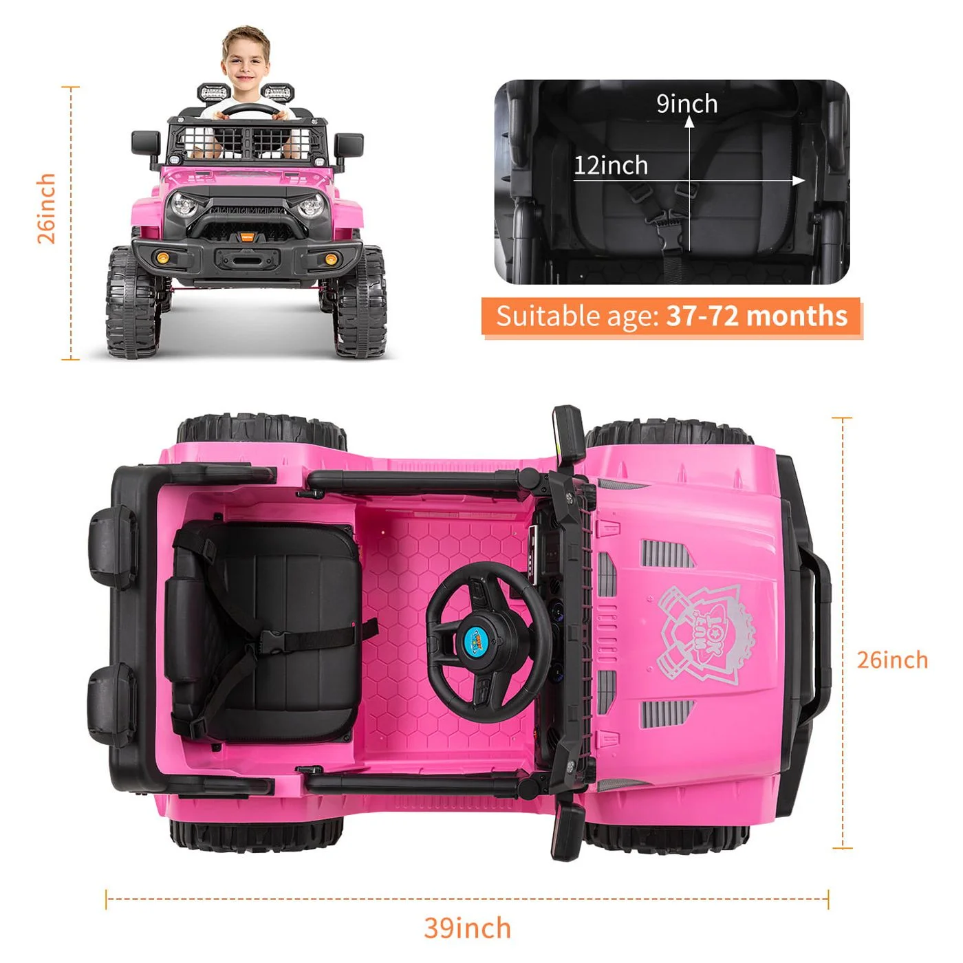 FUNTOK Kids 12V Electric Ride on Toy Car with Remote Control, Spring Suspension, DIY Stickers and Music Player - Womvr